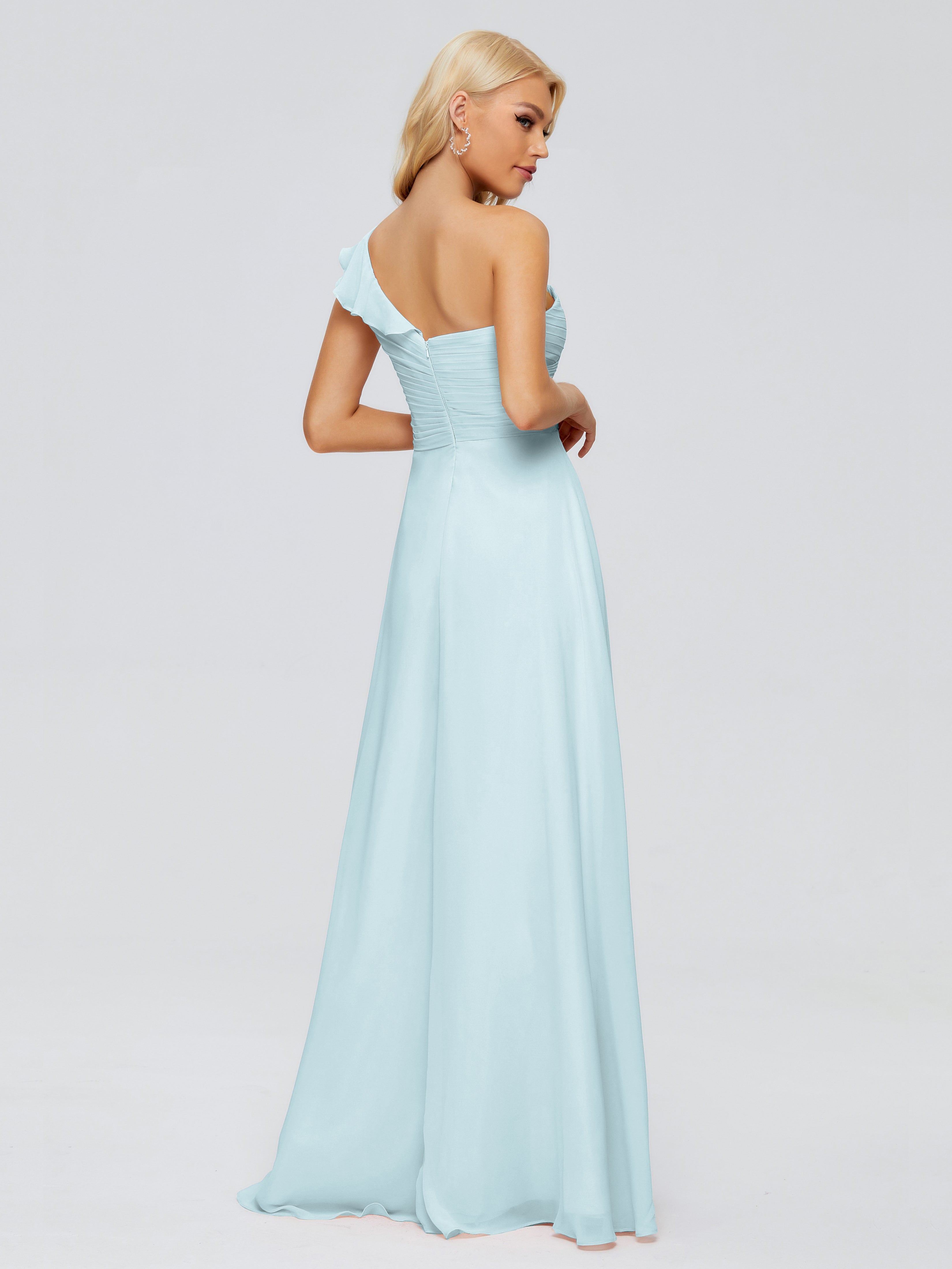 Robe De Demoiselle D'Honneur Brume Seule-Épaule Mousseline Robes Demoiselle D'Honneur À Volants