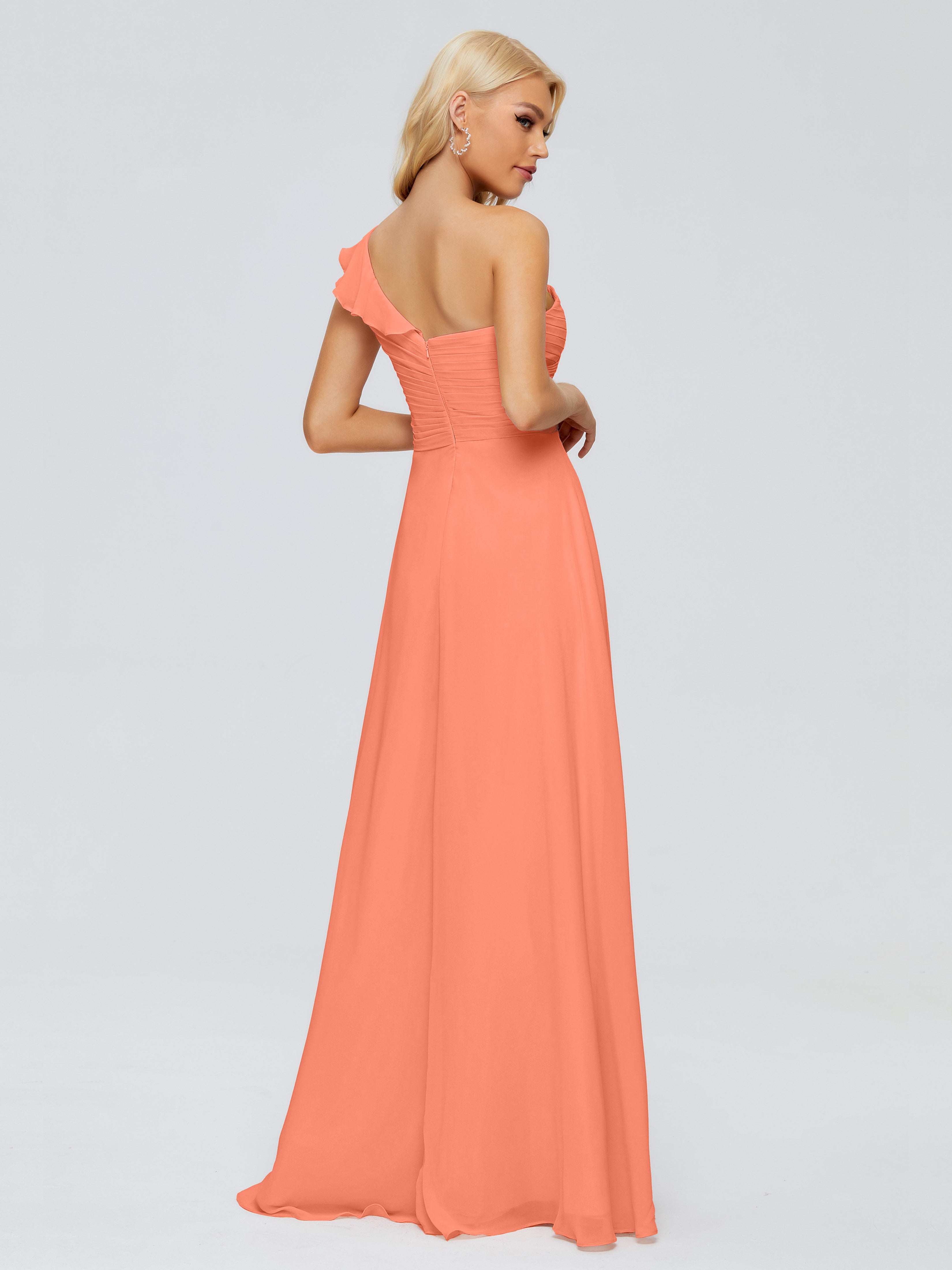 Robes De Demoiselle D'Honneur Coucher De Soleil Seule-Épaule Mousseline Robes Demoiselle D'Honneur À Volants