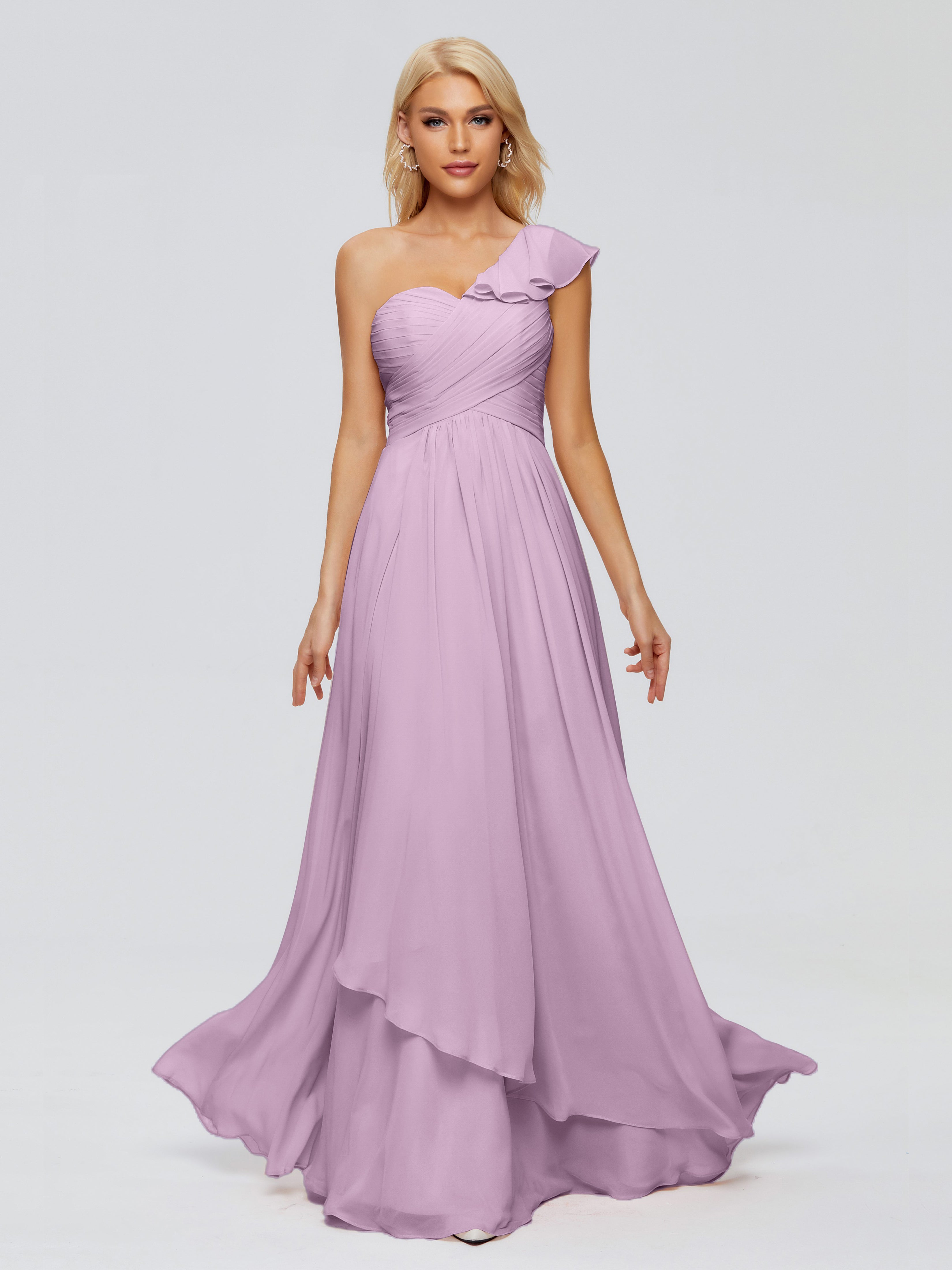 Robes De Demoiselle D'Honneur Glycine Seule-Épaule Mousseline Robes Demoiselle D'Honneur À Volants