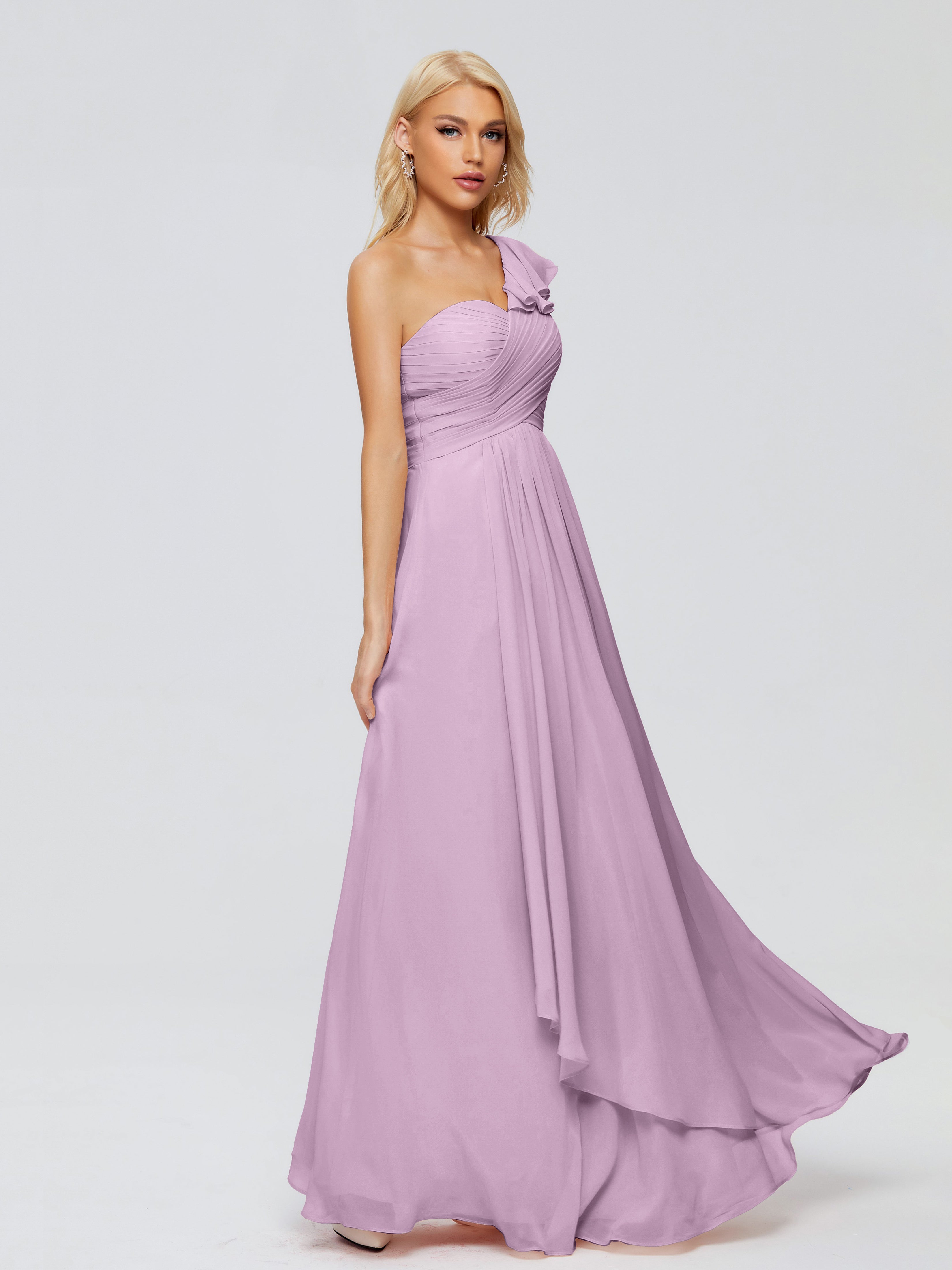 Robes De Demoiselle D'Honneur Glycine Seule-Épaule Mousseline Robes Demoiselle D'Honneur À Volants