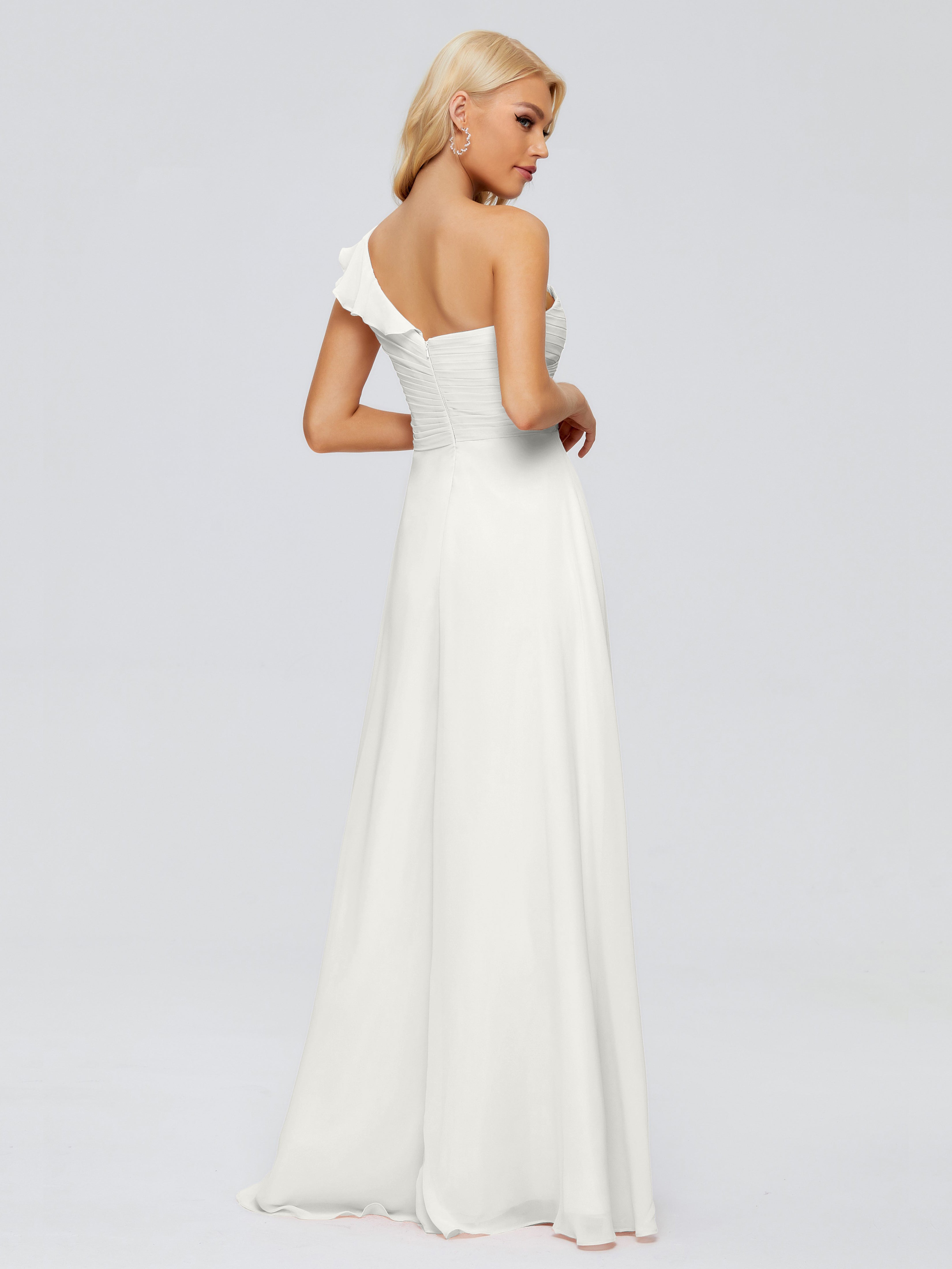 Robe De Demoiselle D Honneur Ivoire Seule-Épaule Mousseline Robes Demoiselle D'Honneur À Volants