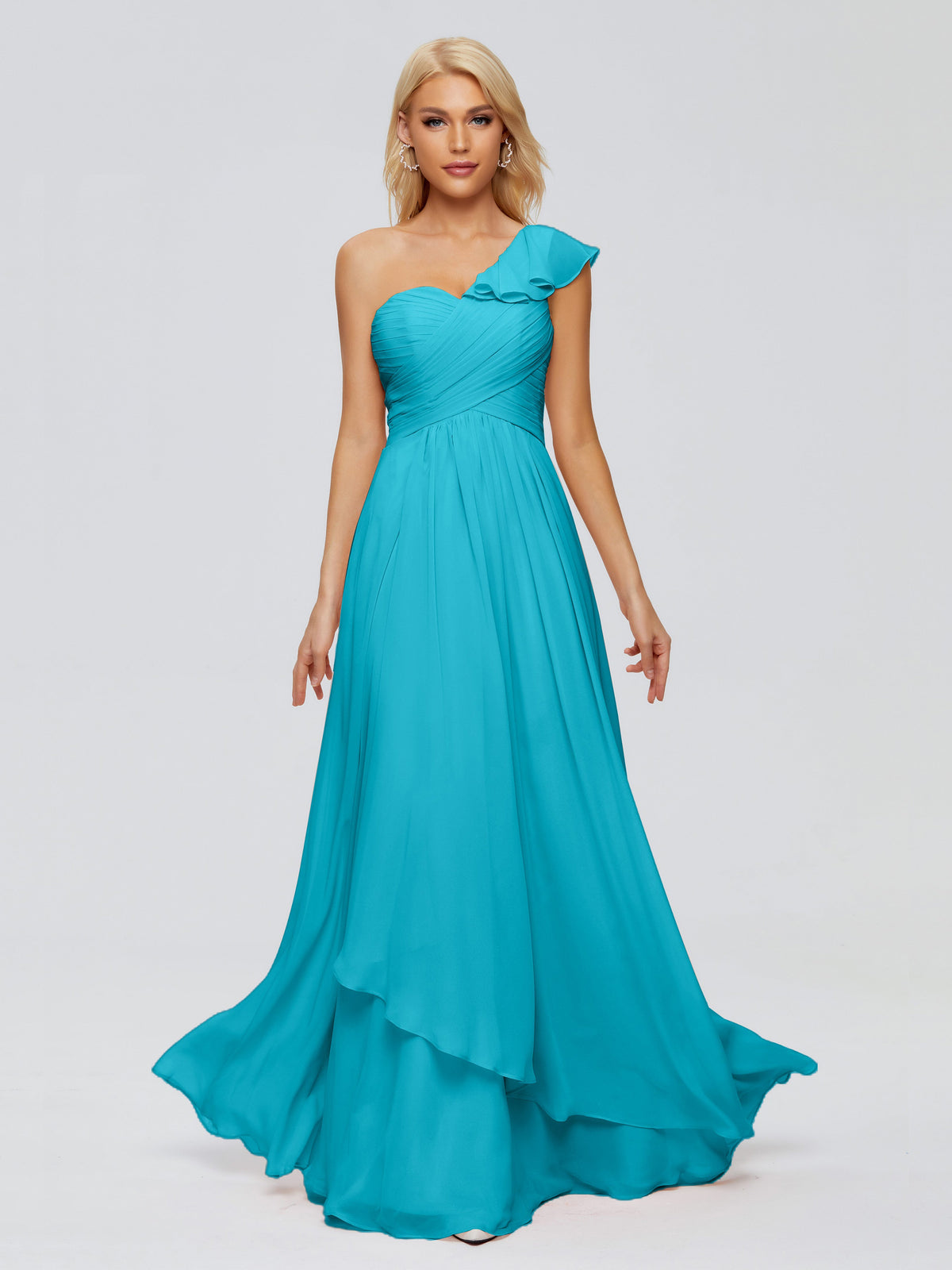 Robes De Demoiselle D'Honneur Jade Seule-Épaule Mousseline Robes Demoiselle D'Honneur À Volants