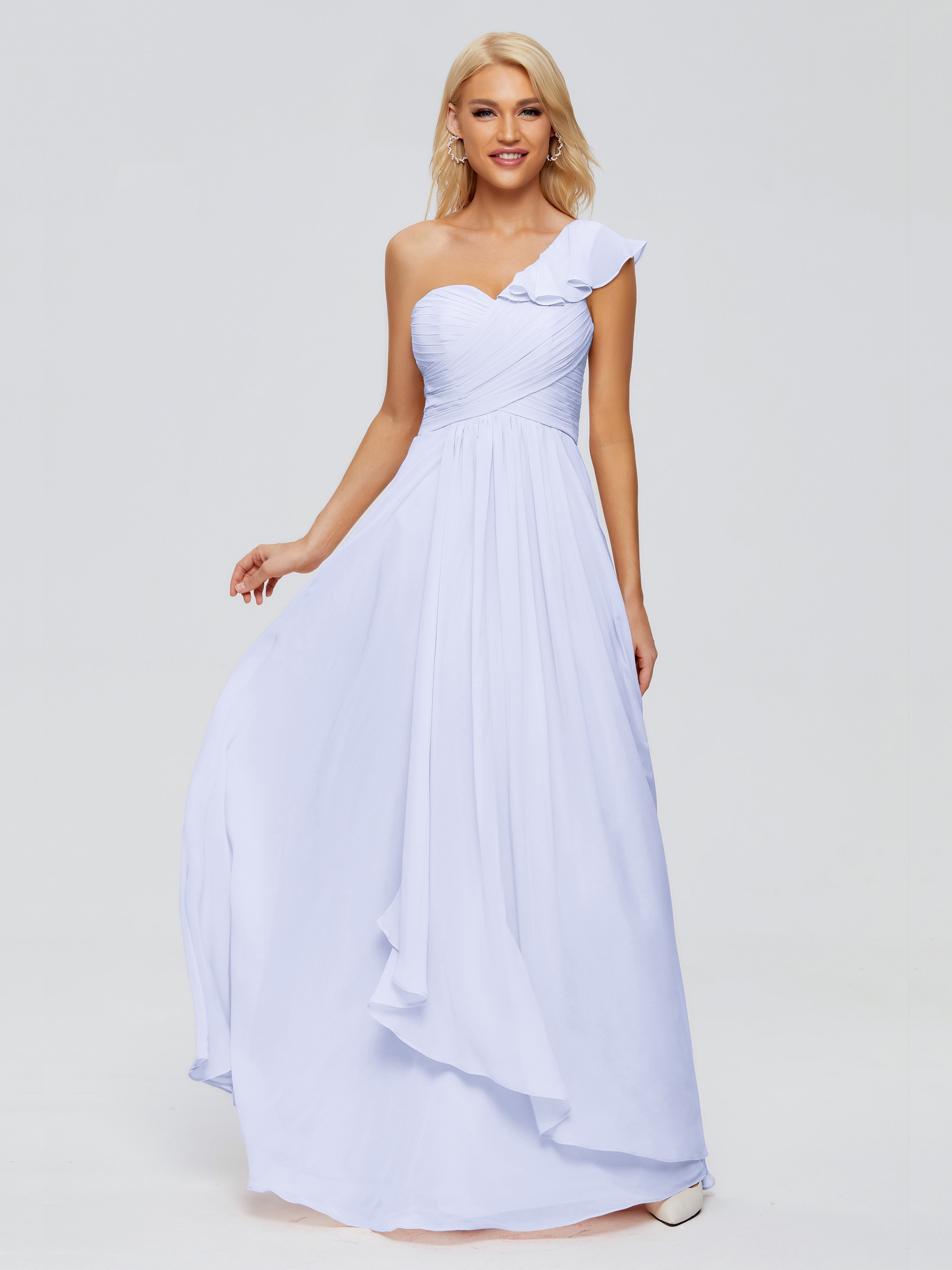 Robe Lavande Demoiselle D Honneur Seule-Épaule Mousseline Robes Demoiselle D'Honneur À Volants