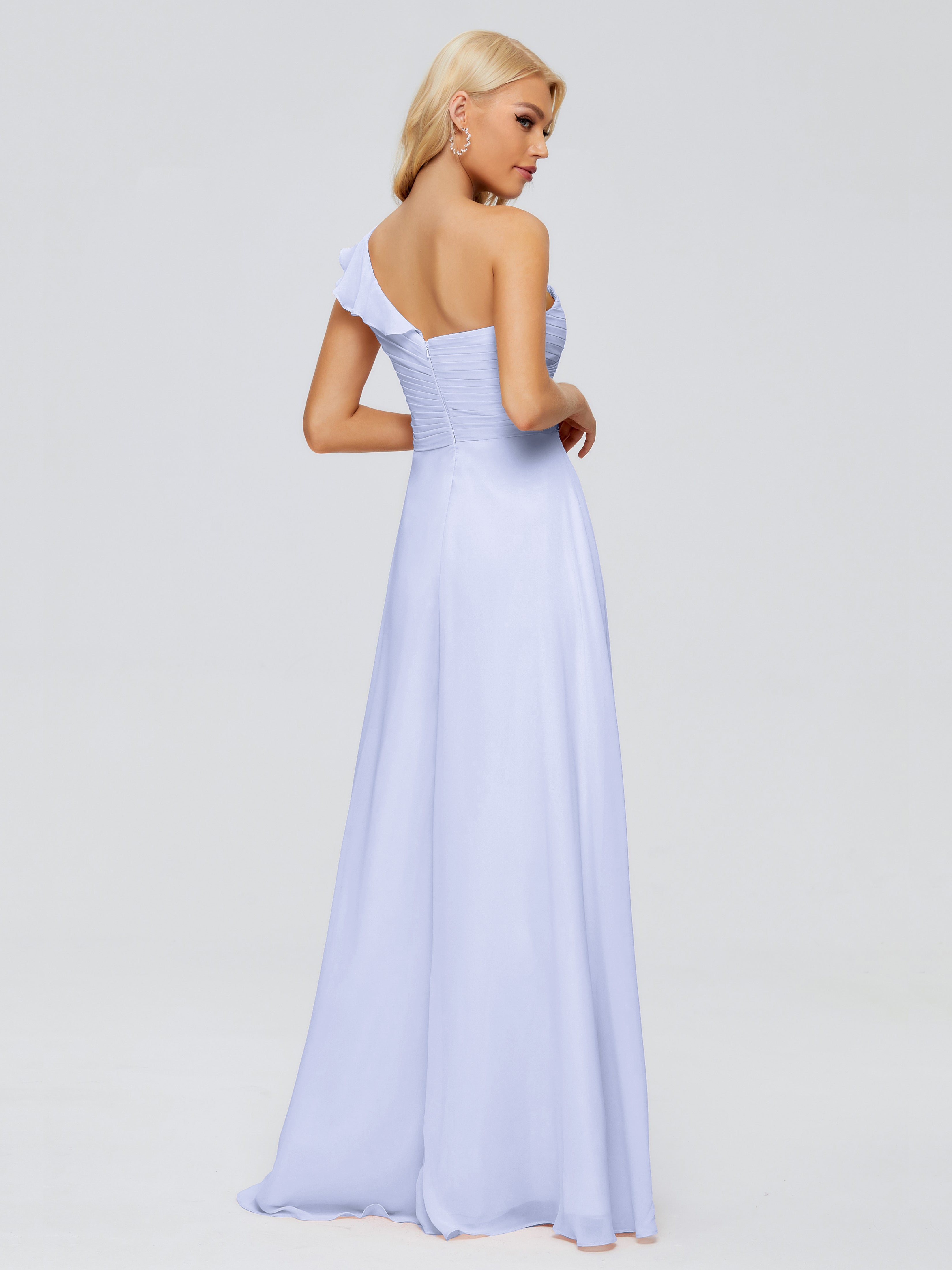 Robe Lavande Demoiselle D Honneur Seule-Épaule Mousseline Robes Demoiselle D'Honneur À Volants