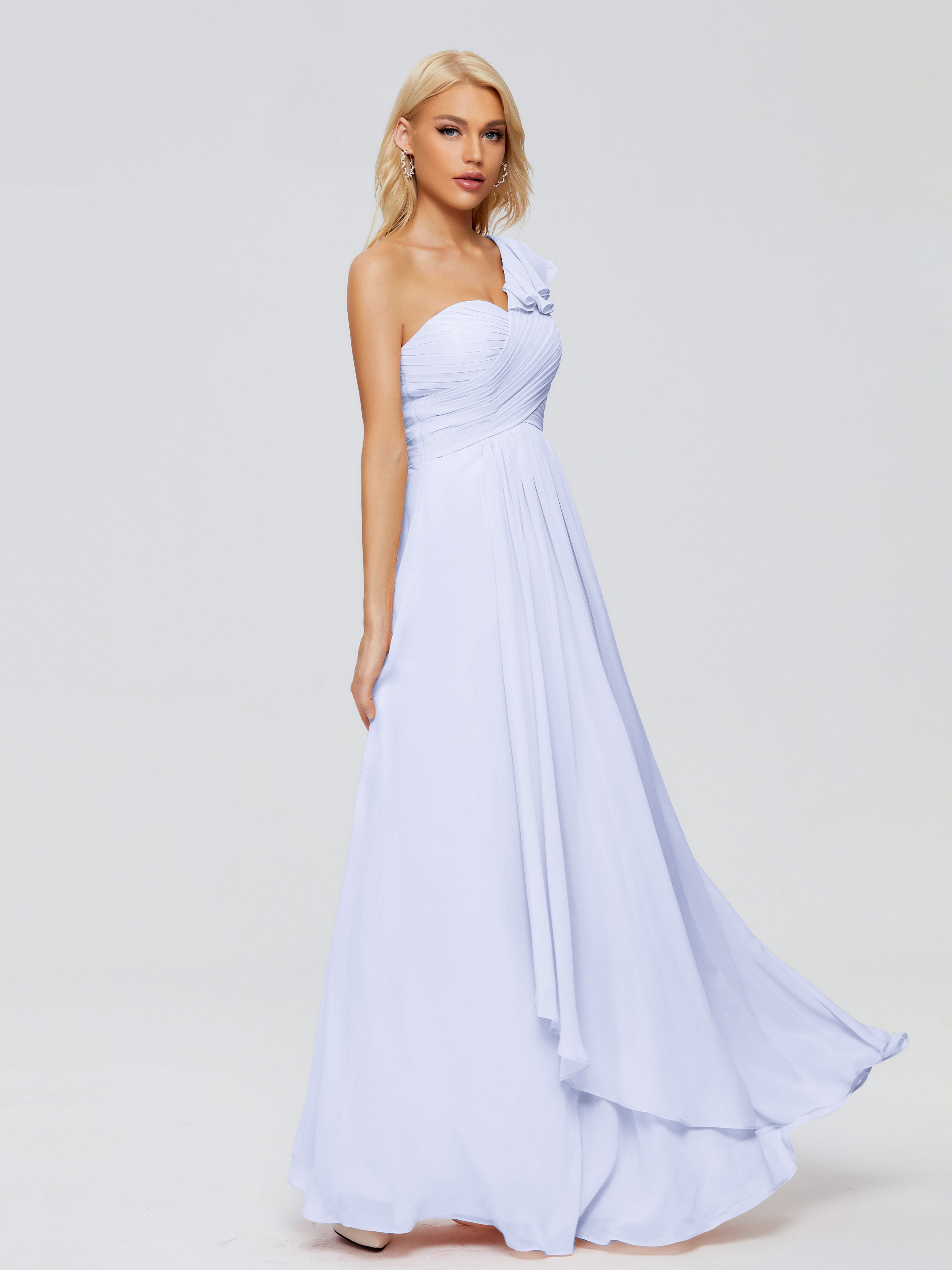 Robe Lavande Demoiselle D Honneur Seule-Épaule Mousseline Robes Demoiselle D'Honneur À Volants