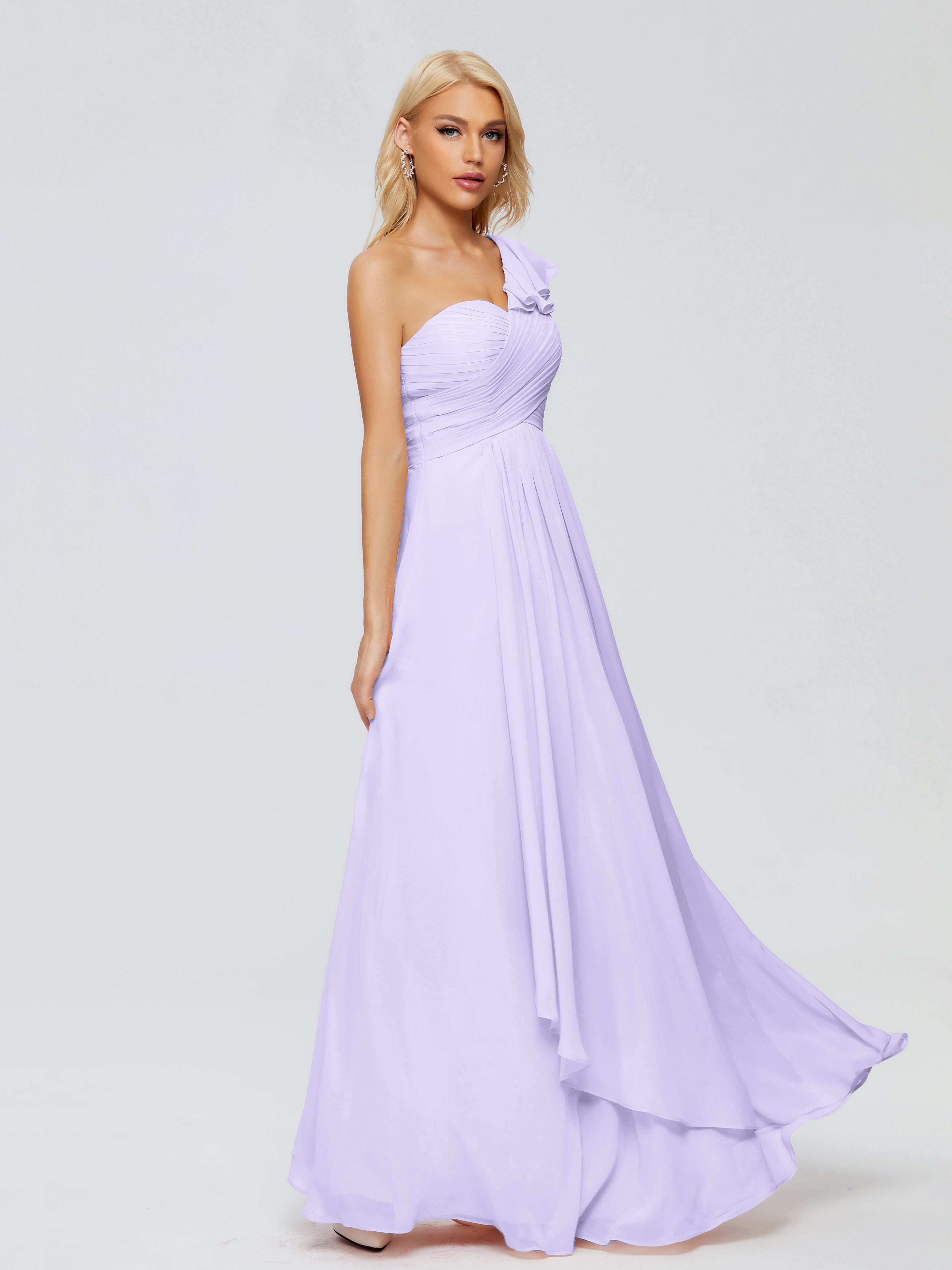 Robe Demoiselle D Honneur Couleur Lilas Seule-Épaule Mousseline Robes Demoiselle D'Honneur À Volants