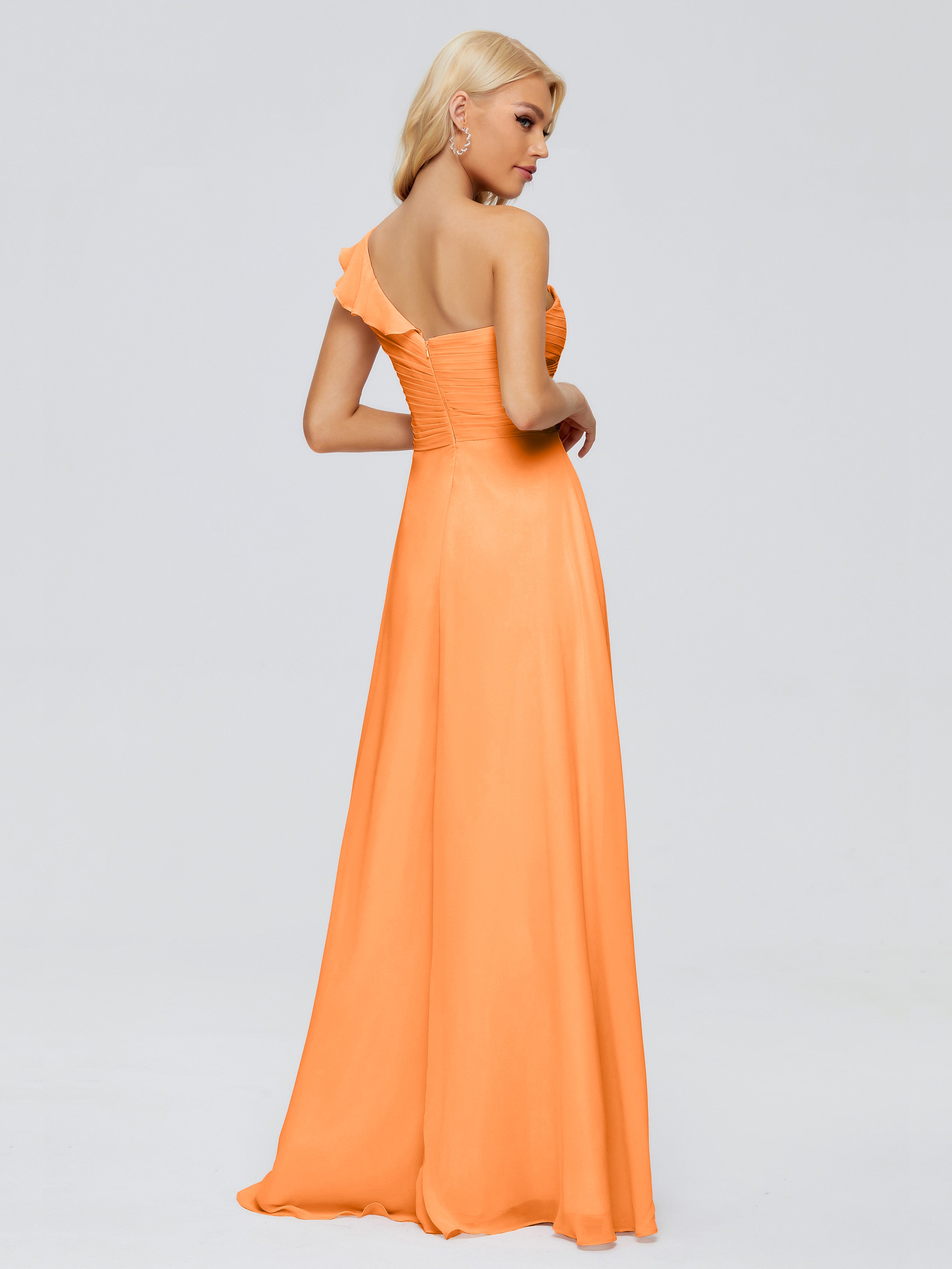 Robe Orange Demoiselle D Honneur Seule-Épaule Mousseline Robes Demoiselle D'Honneur À Volants