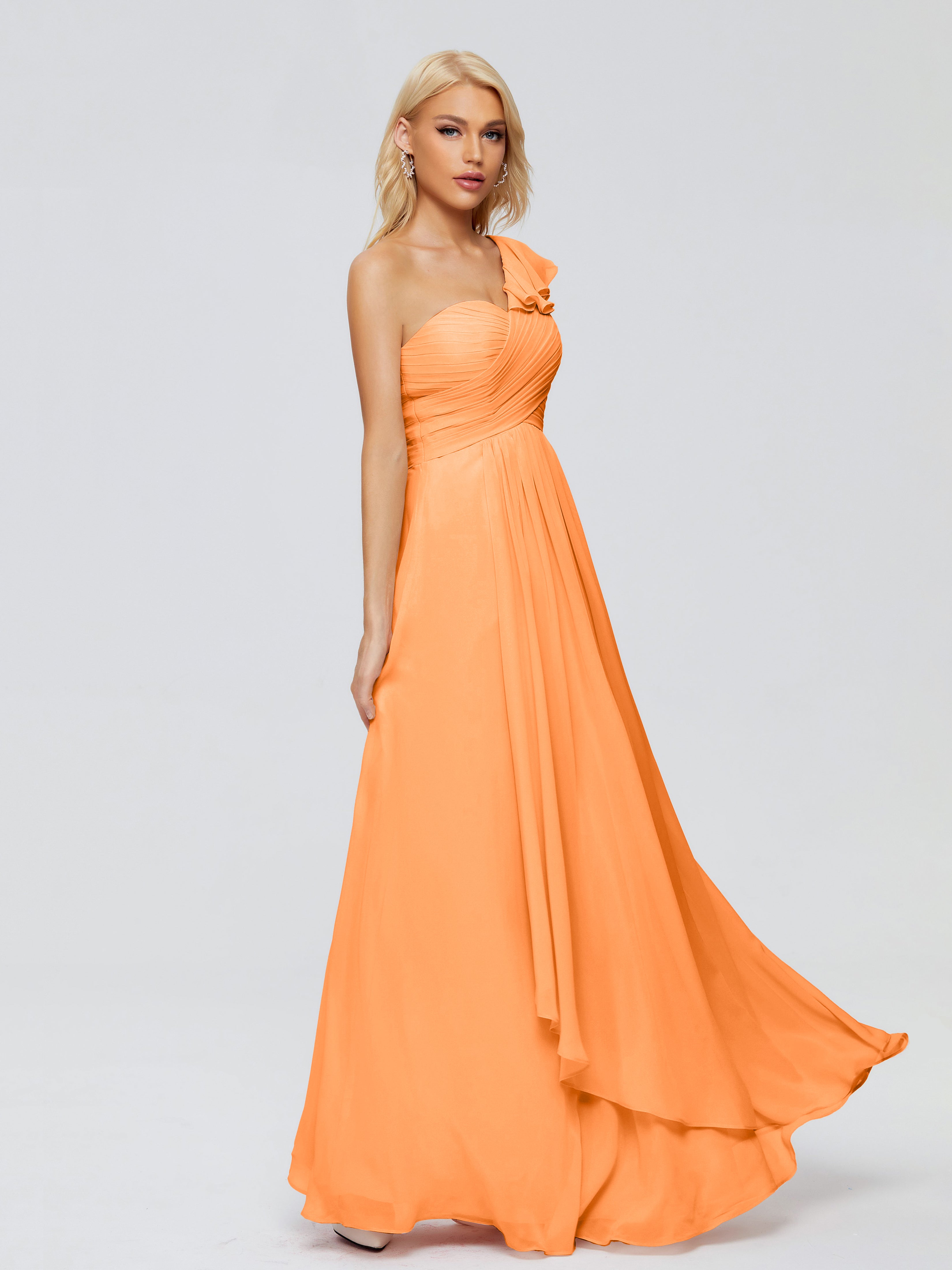 Robe Orange Demoiselle D Honneur Seule-Épaule Mousseline Robes Demoiselle D'Honneur À Volants
