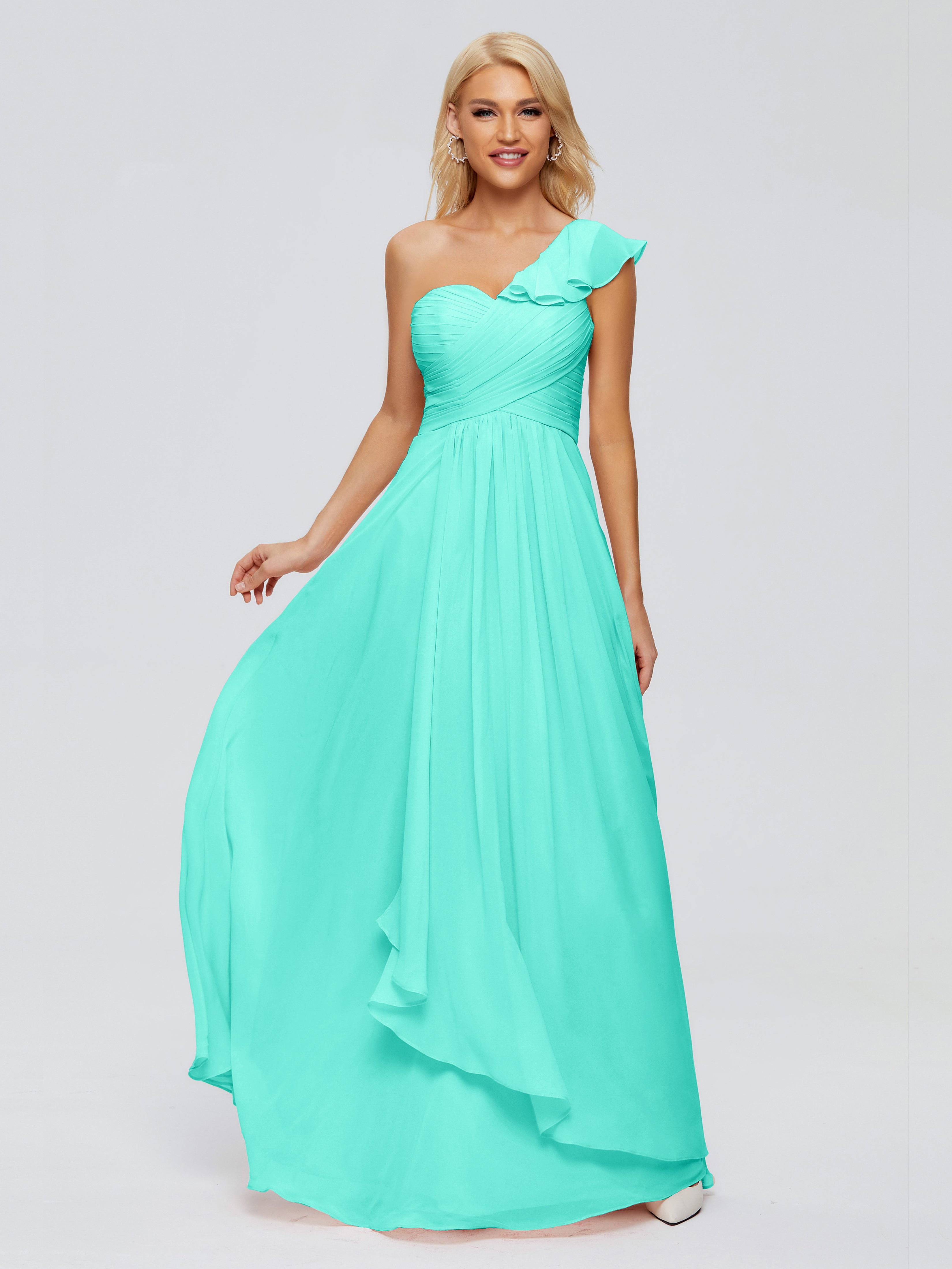 Robes De Demoiselle D'Honneur Spa Seule-Épaule Mousseline Robes Demoiselle D'Honneur À Volants