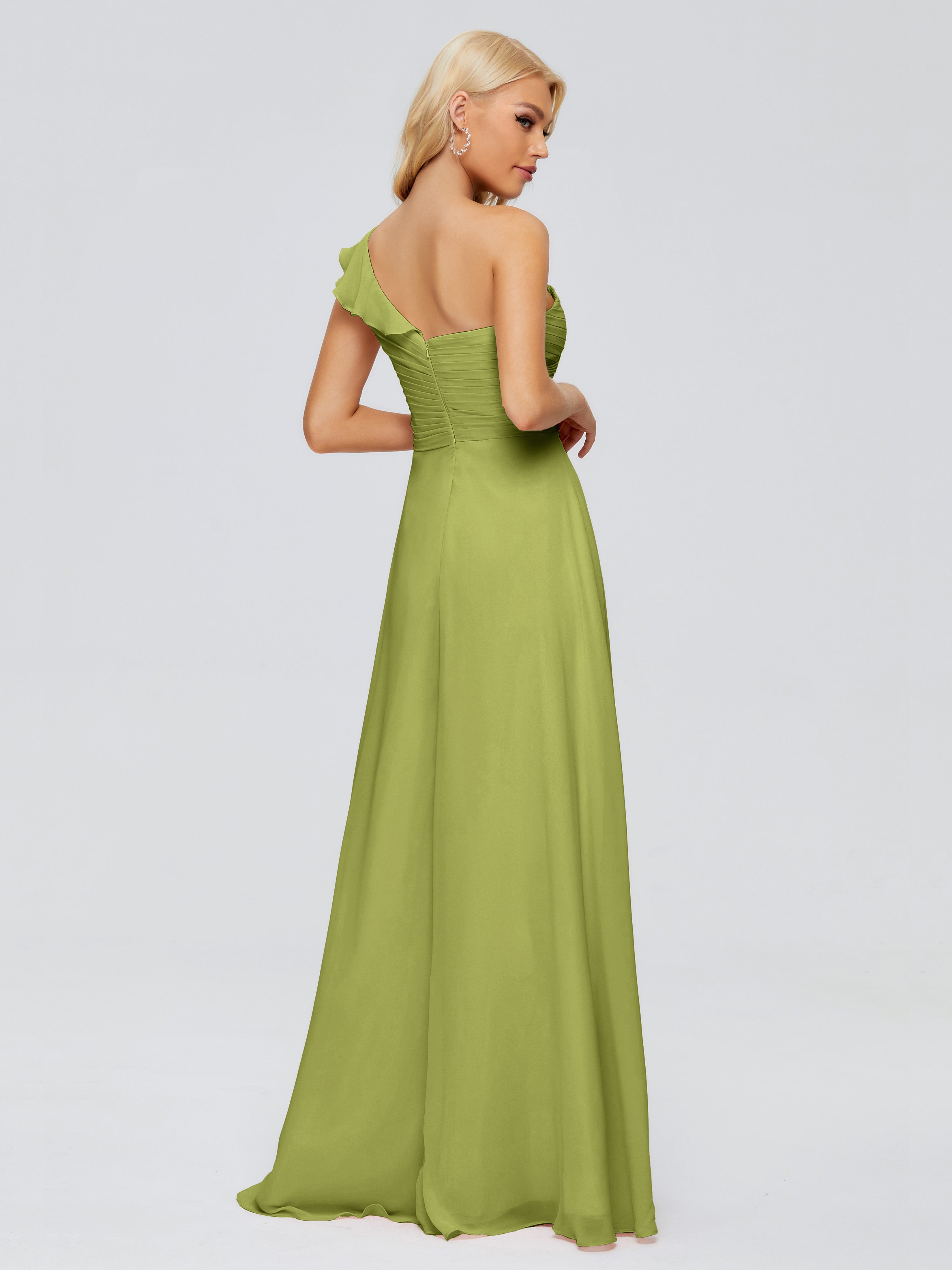 Robes De Demoiselle D'Honneur Trèfle Seule-Épaule Mousseline Robes Demoiselle D'Honneur À Volants