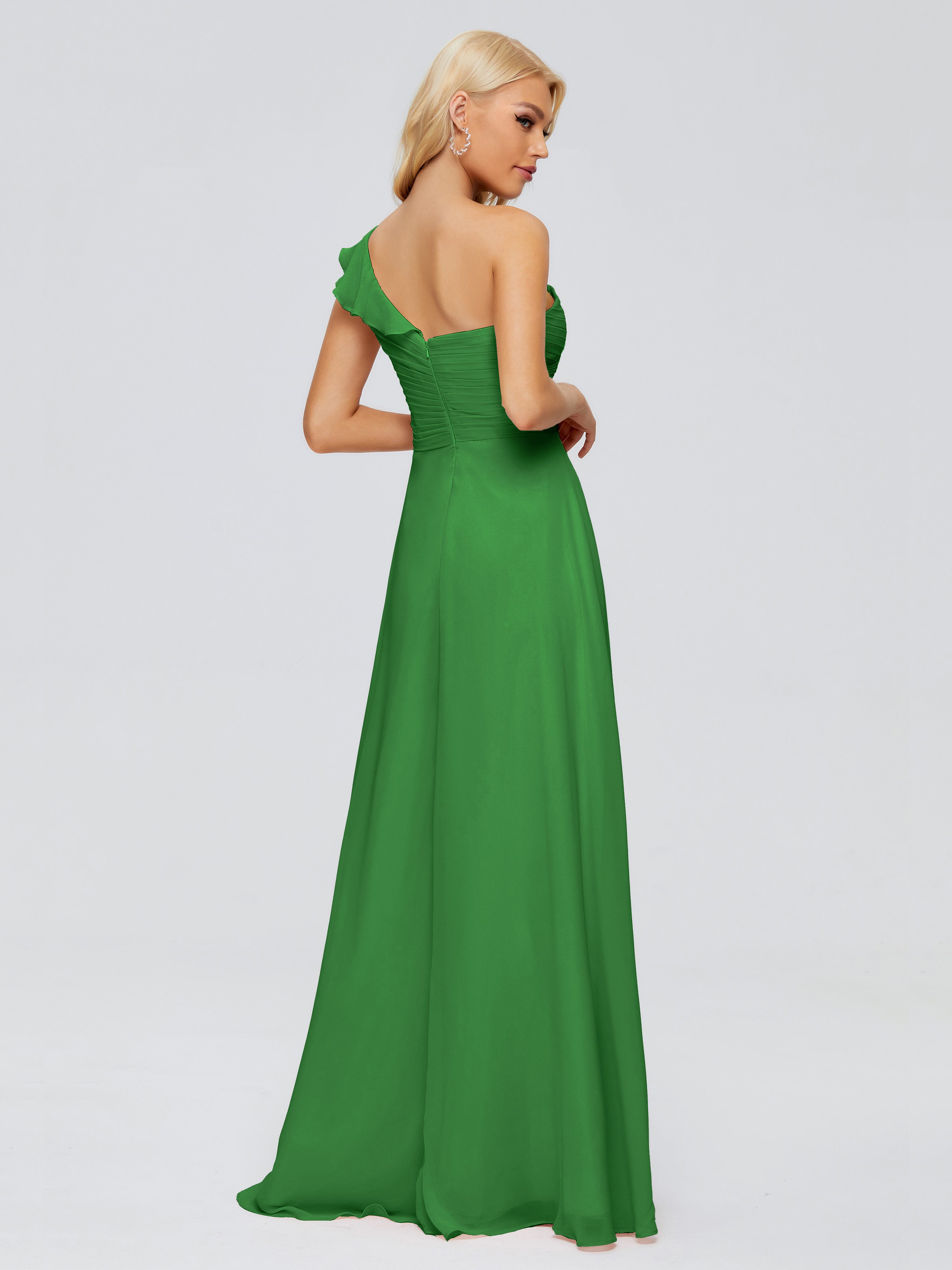 Robe De Demoiselle D'Honneur Verte Seule-Épaule Mousseline Robes Demoiselle D'Honneur À Volants