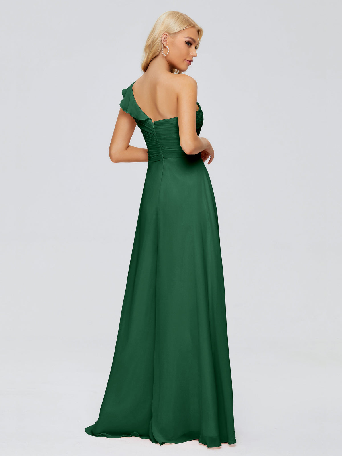 Robe Demoiselle D Honneur Vert Foncé Seule-Épaule Mousseline Robes Demoiselle D'Honneur À Volants