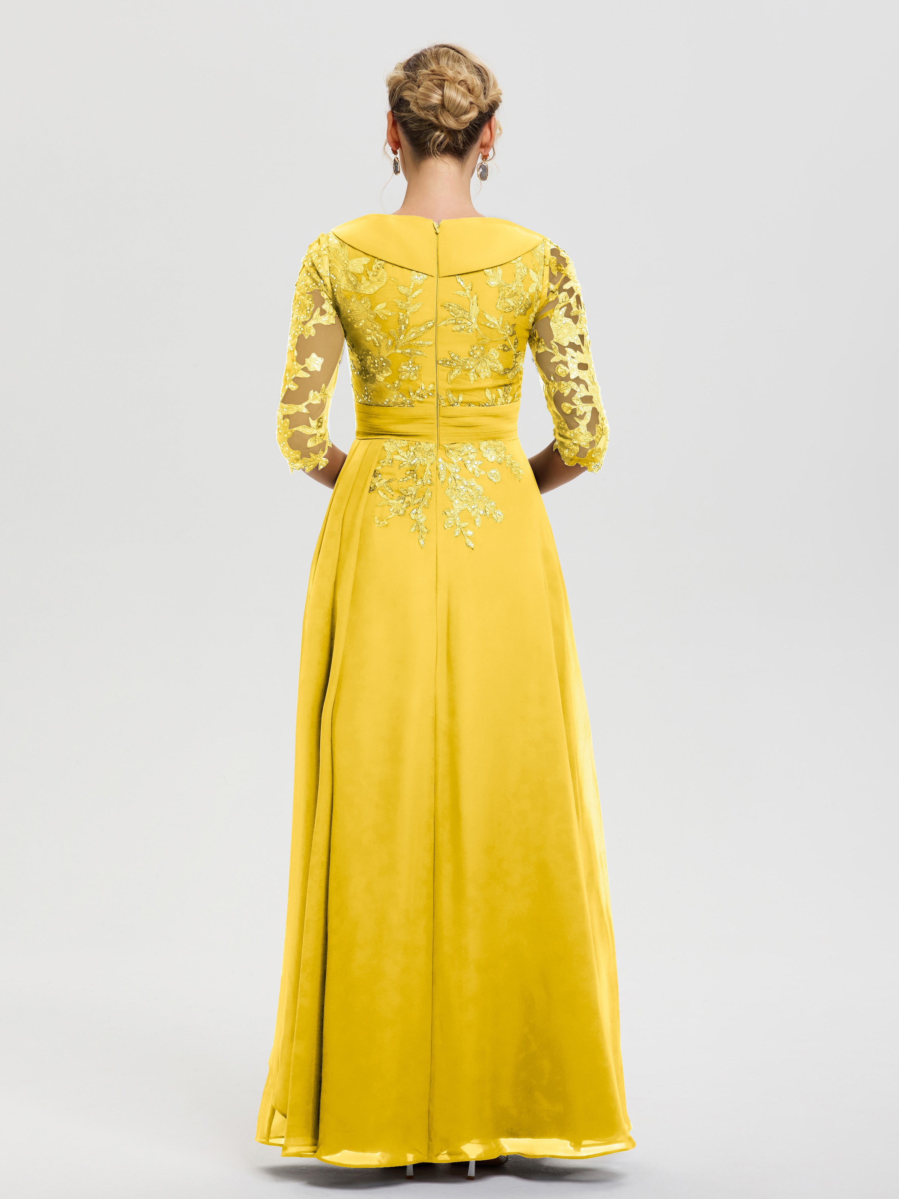 Robe Mère Mariee Souci Col V Mousseline&Dentelle Robe Cérémonie Mère De La Mariée