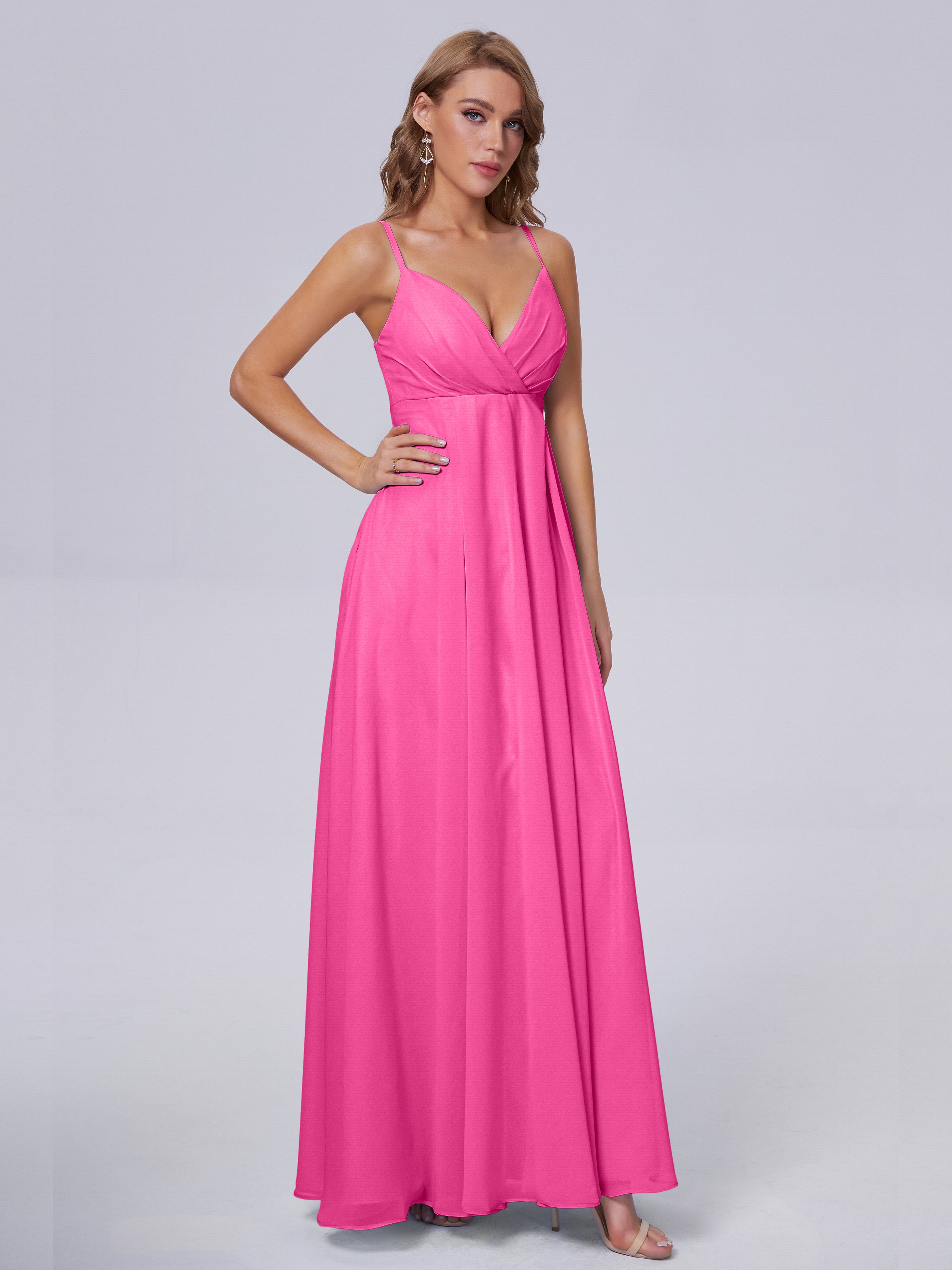 Robe Demoiselle D Honneur Azalée Classique Bretelles Spaghetti Mousseline Robes Demoiselle D'Honneur