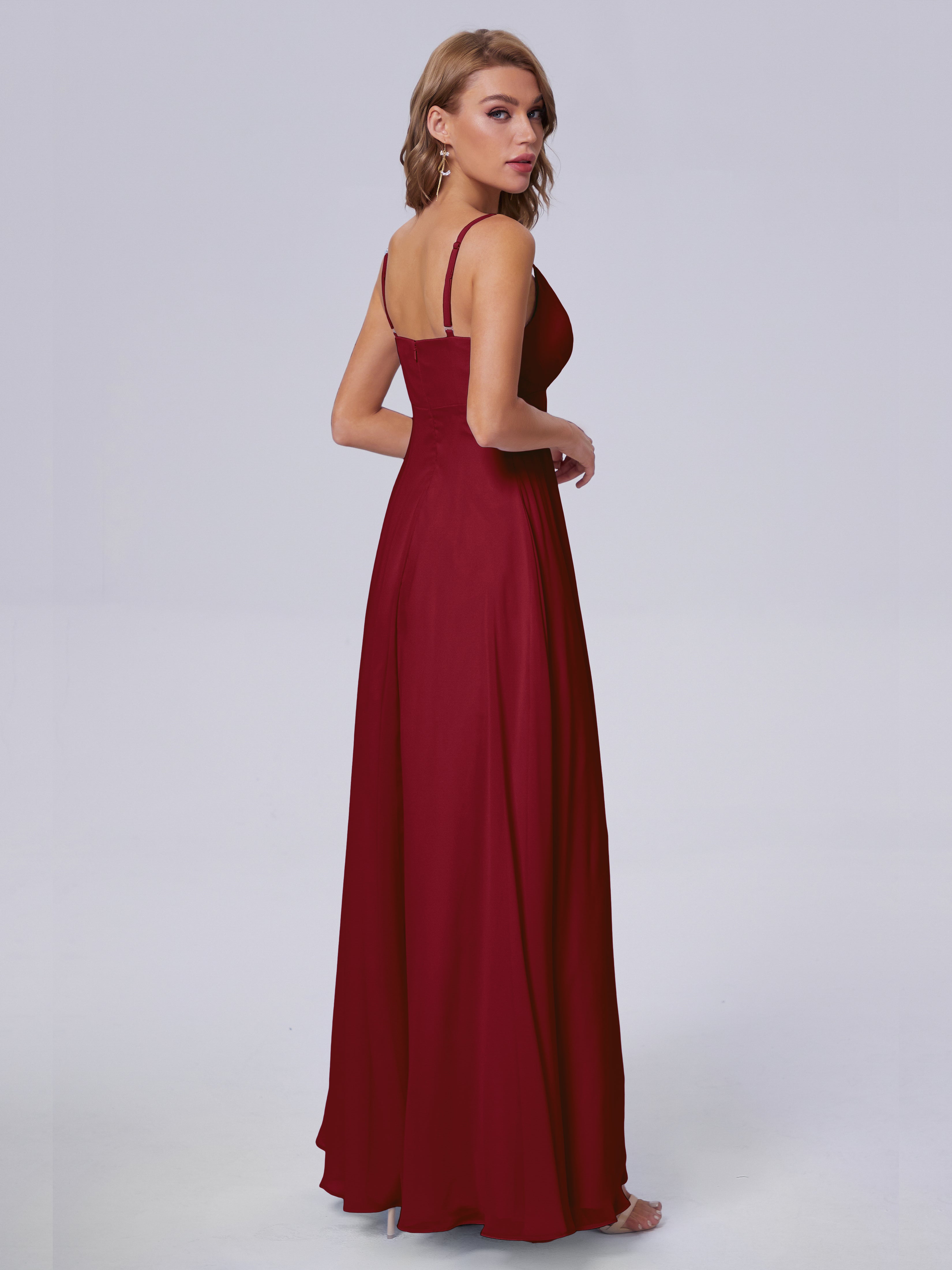 Robe Bordeaux Demoiselle D Honneur Classique Bretelles Spaghetti Mousseline Robes Demoiselle D'Honneur