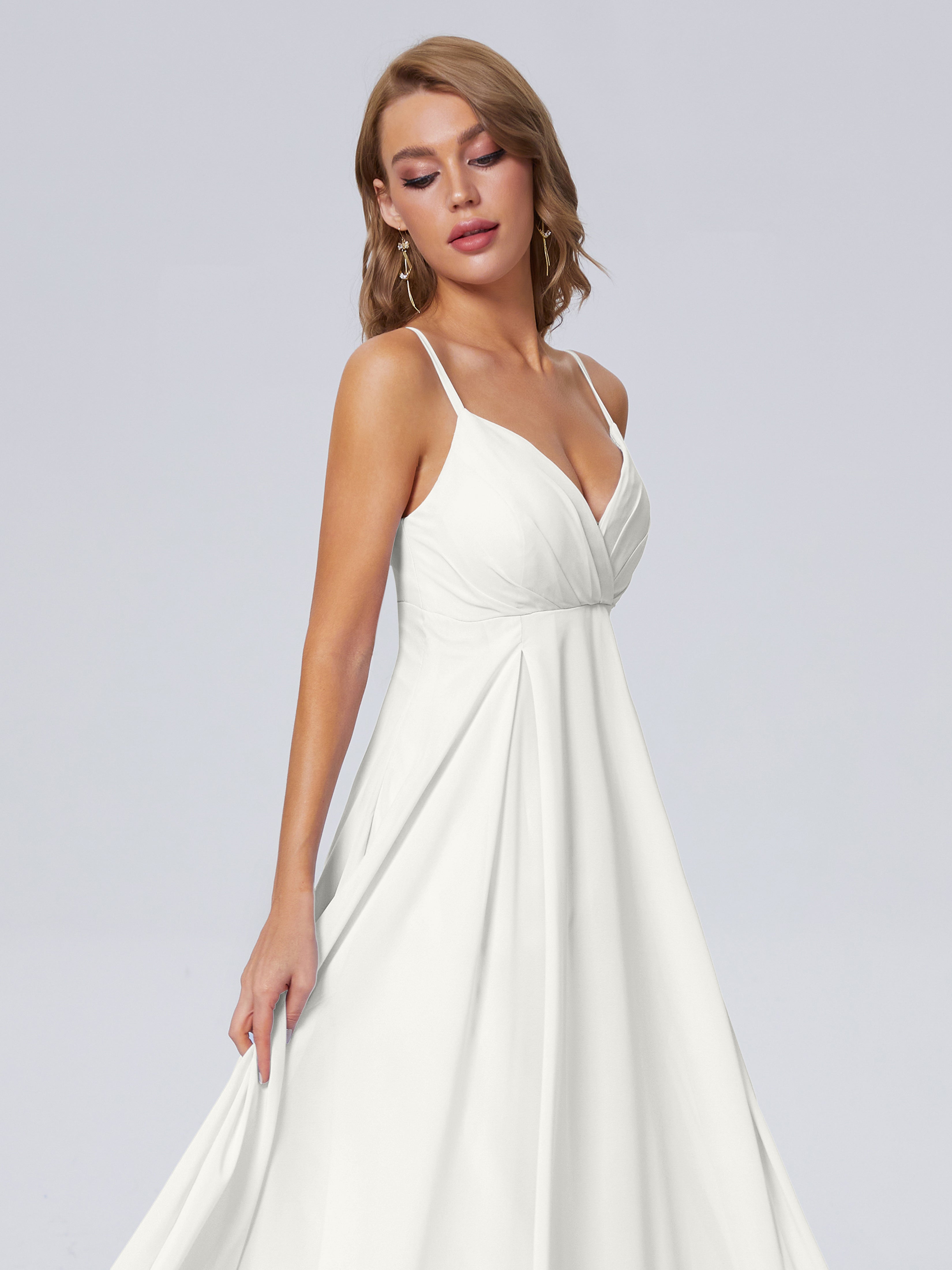 Robes De Demoiselle D'Honneur Ivoire Classique Bretelles Spaghetti Mousseline Robes Demoiselle D'Honneur