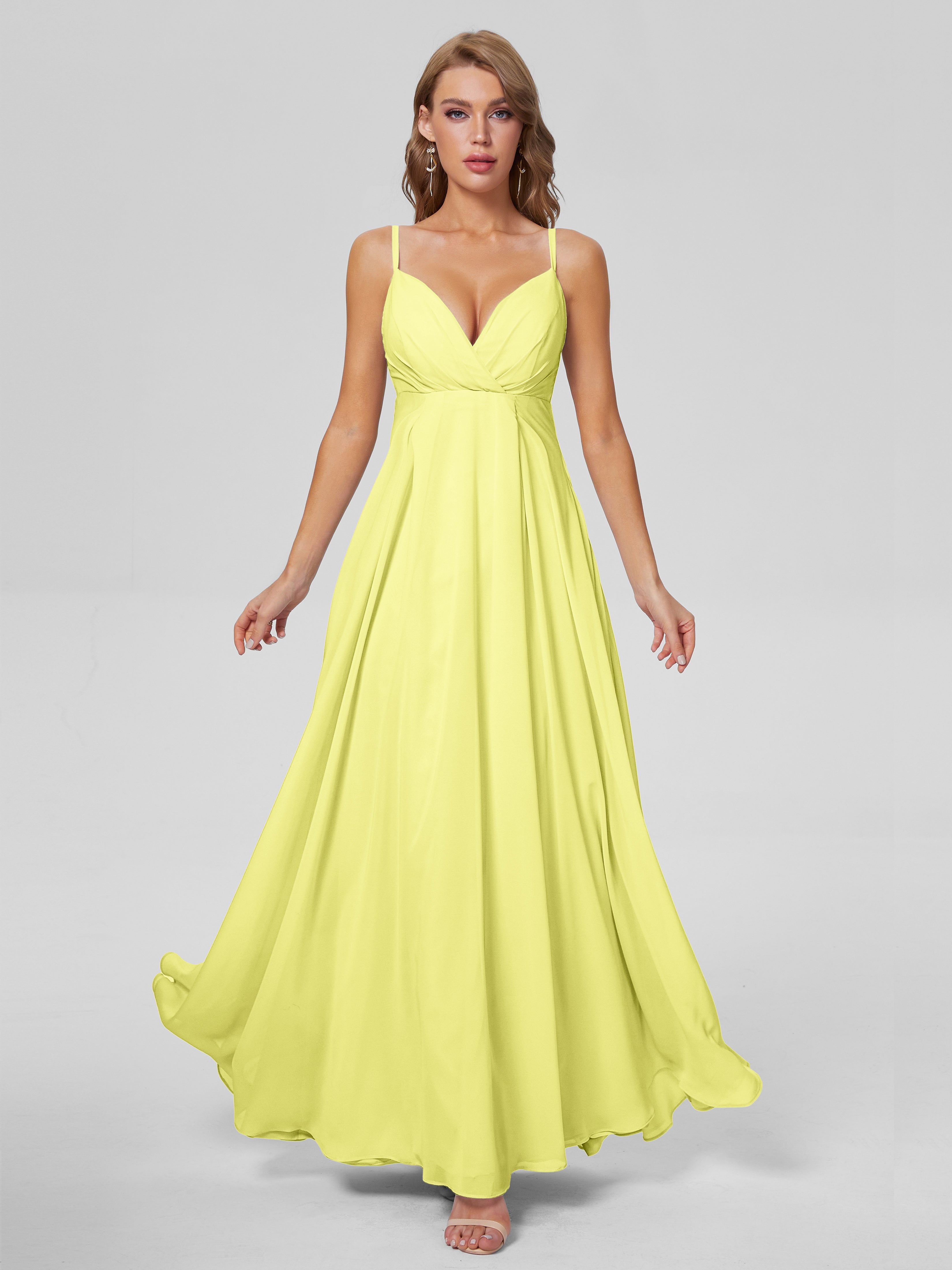 Robes De Demoiselle D'Honneur Jonquille Classique Bretelles Spaghetti Mousseline Robes Demoiselle D'Honneur