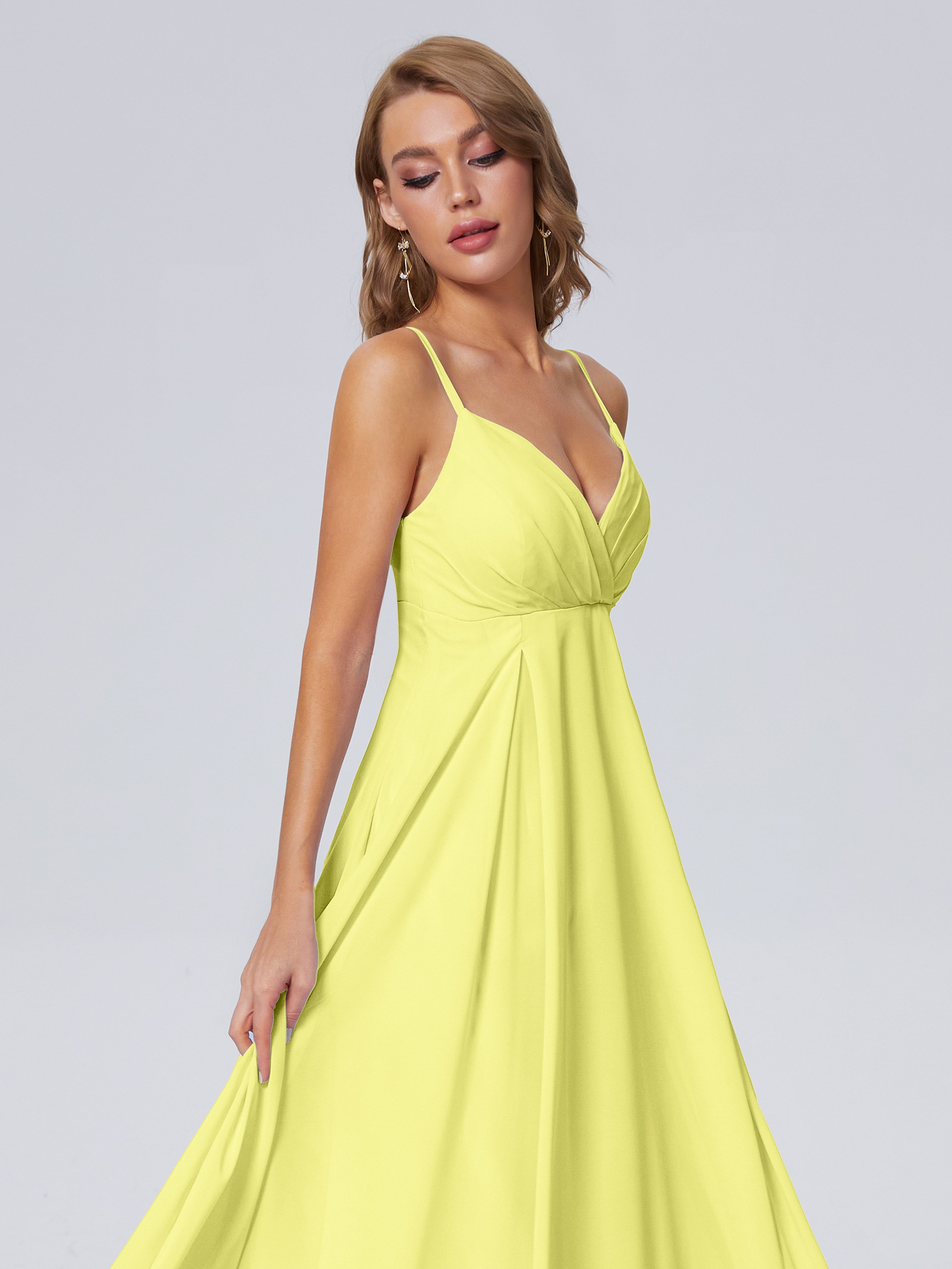 Robes De Demoiselle D'Honneur Jonquille Classique Bretelles Spaghetti Mousseline Robes Demoiselle D'Honneur