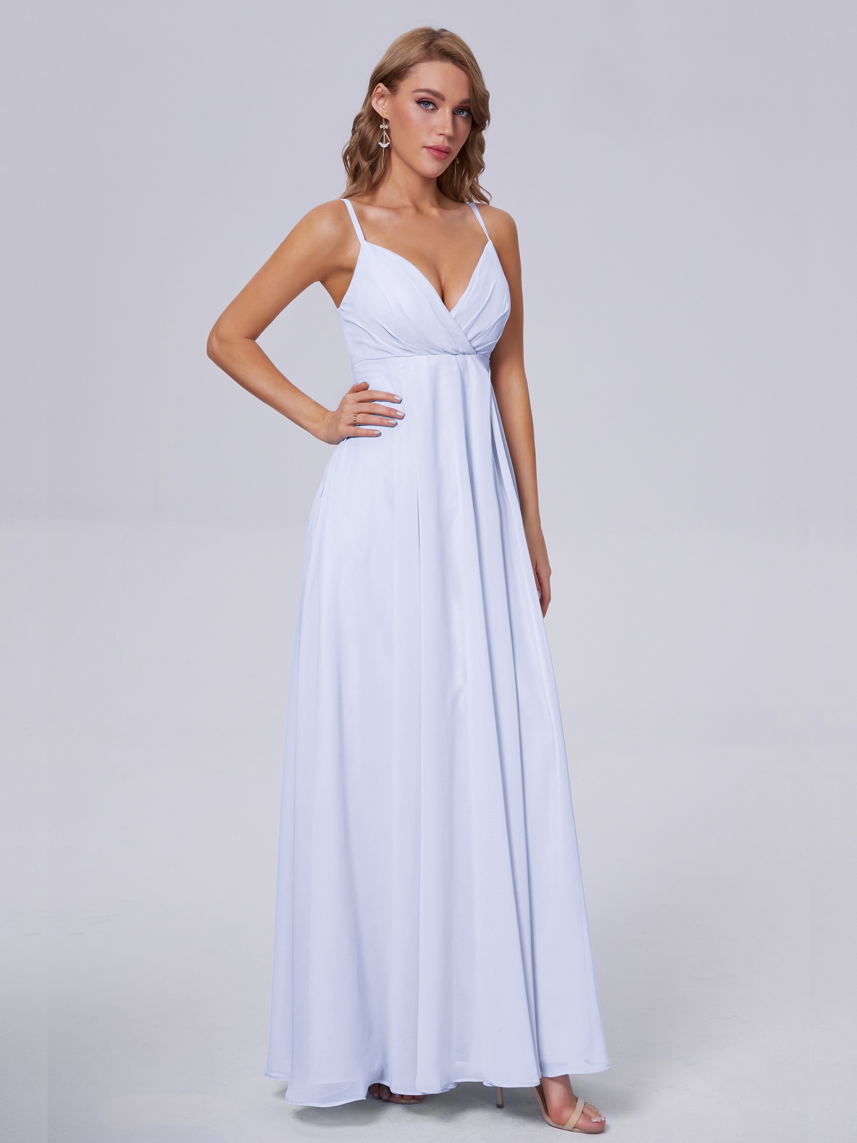 Robe Demoiselle D Honneur Couleur Lavande Classique Bretelles Spaghetti Mousseline Robes Demoiselle D'Honneur