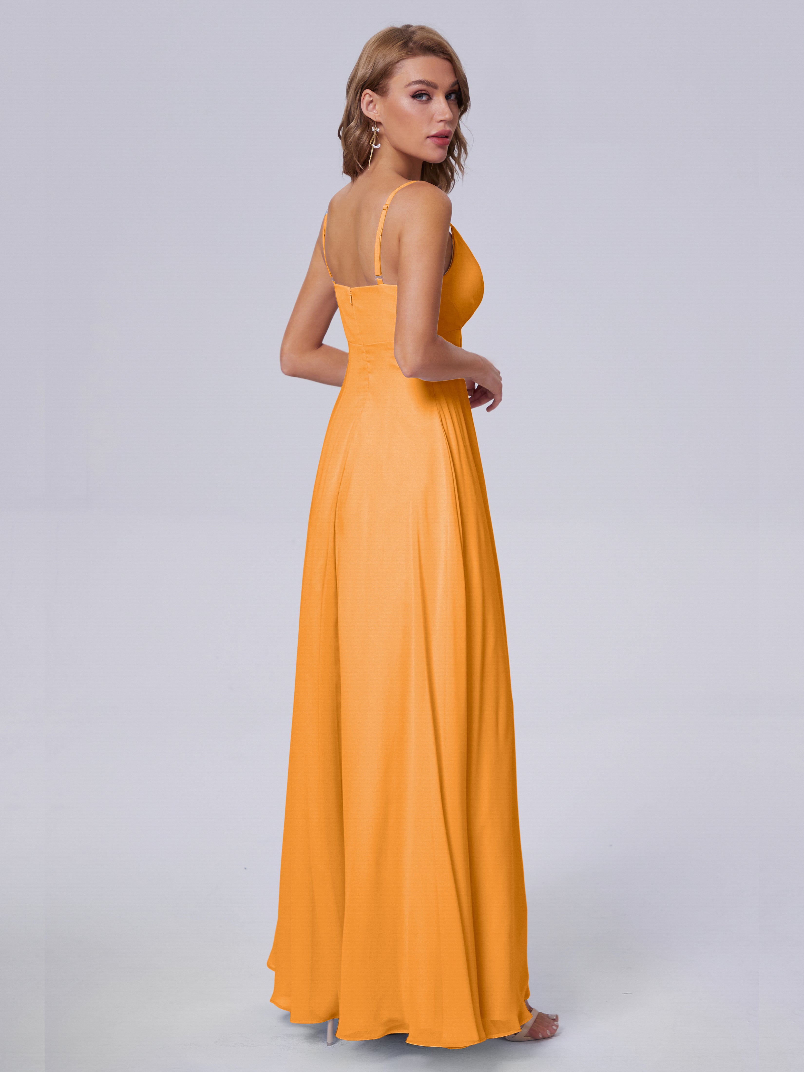 Robes De Demoiselle D'Honneur Mandarine Classique Bretelles Spaghetti Mousseline Robes Demoiselle D'Honneur