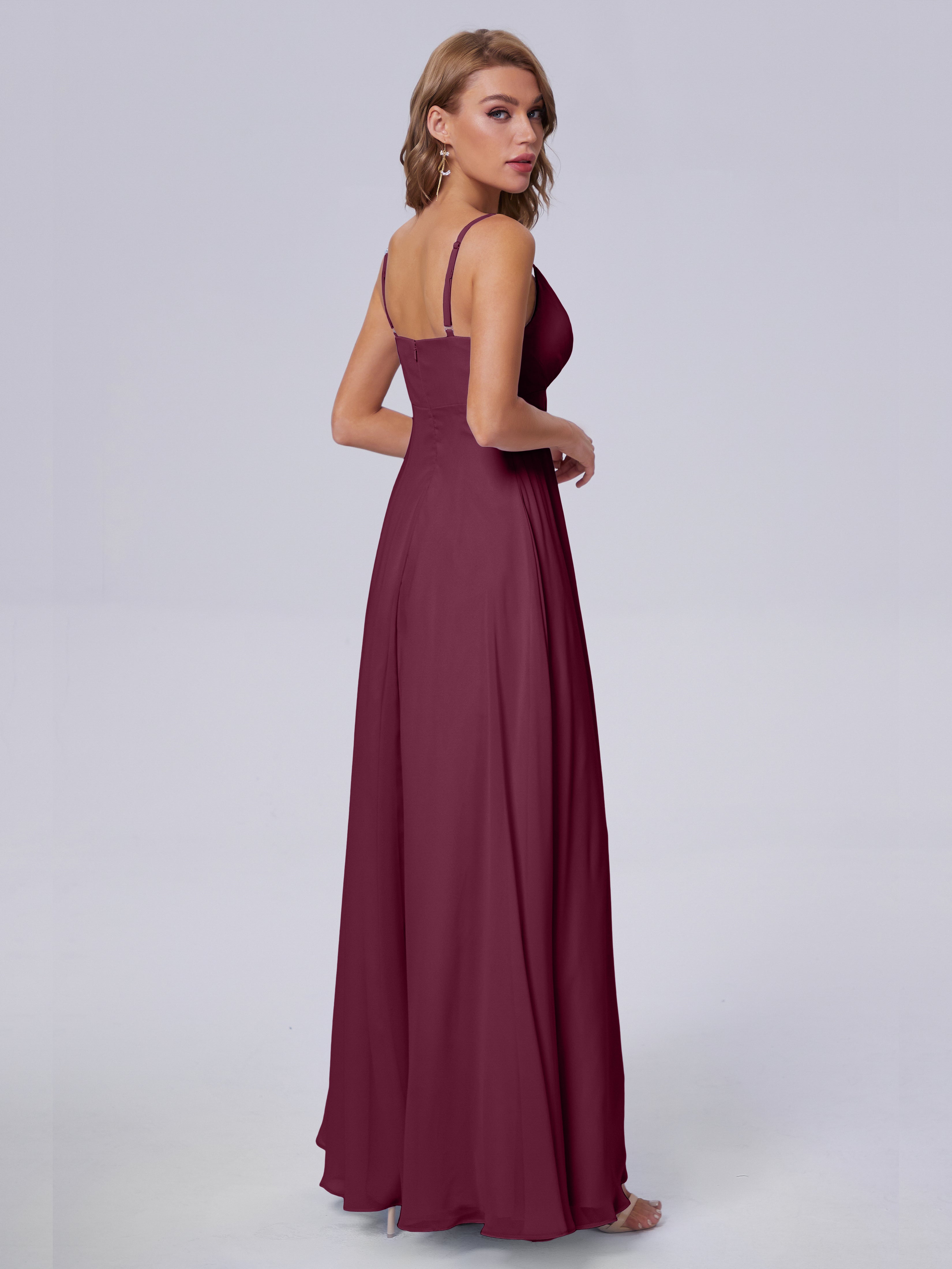 Robes De Demoiselle D'Honneur Mûre Classique Bretelles Spaghetti Mousseline Robes Demoiselle D'Honneur