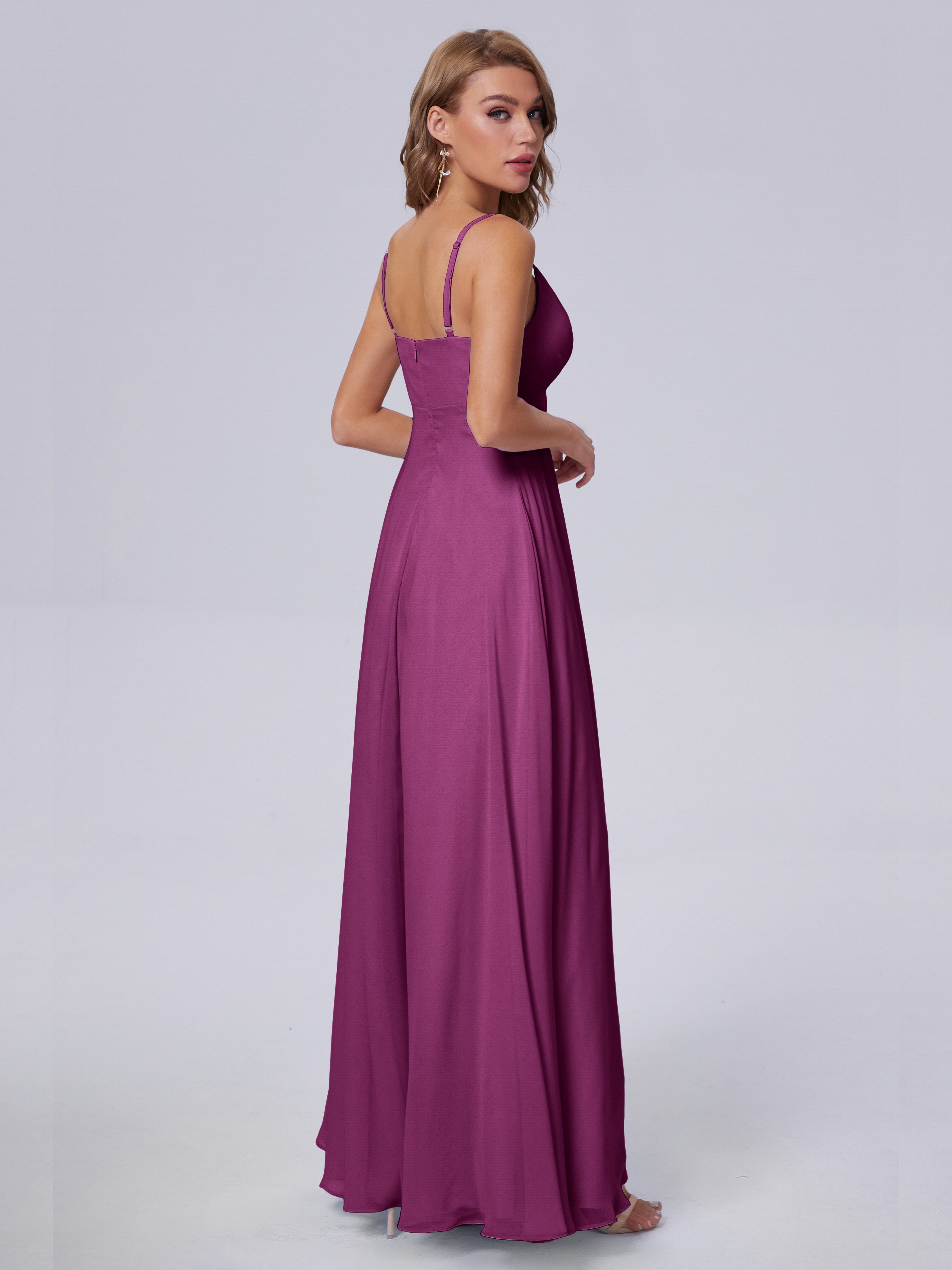 Robes De Demoiselle D'Honneur Orchidée Classique Bretelles Spaghetti Mousseline Robes Demoiselle D'Honneur