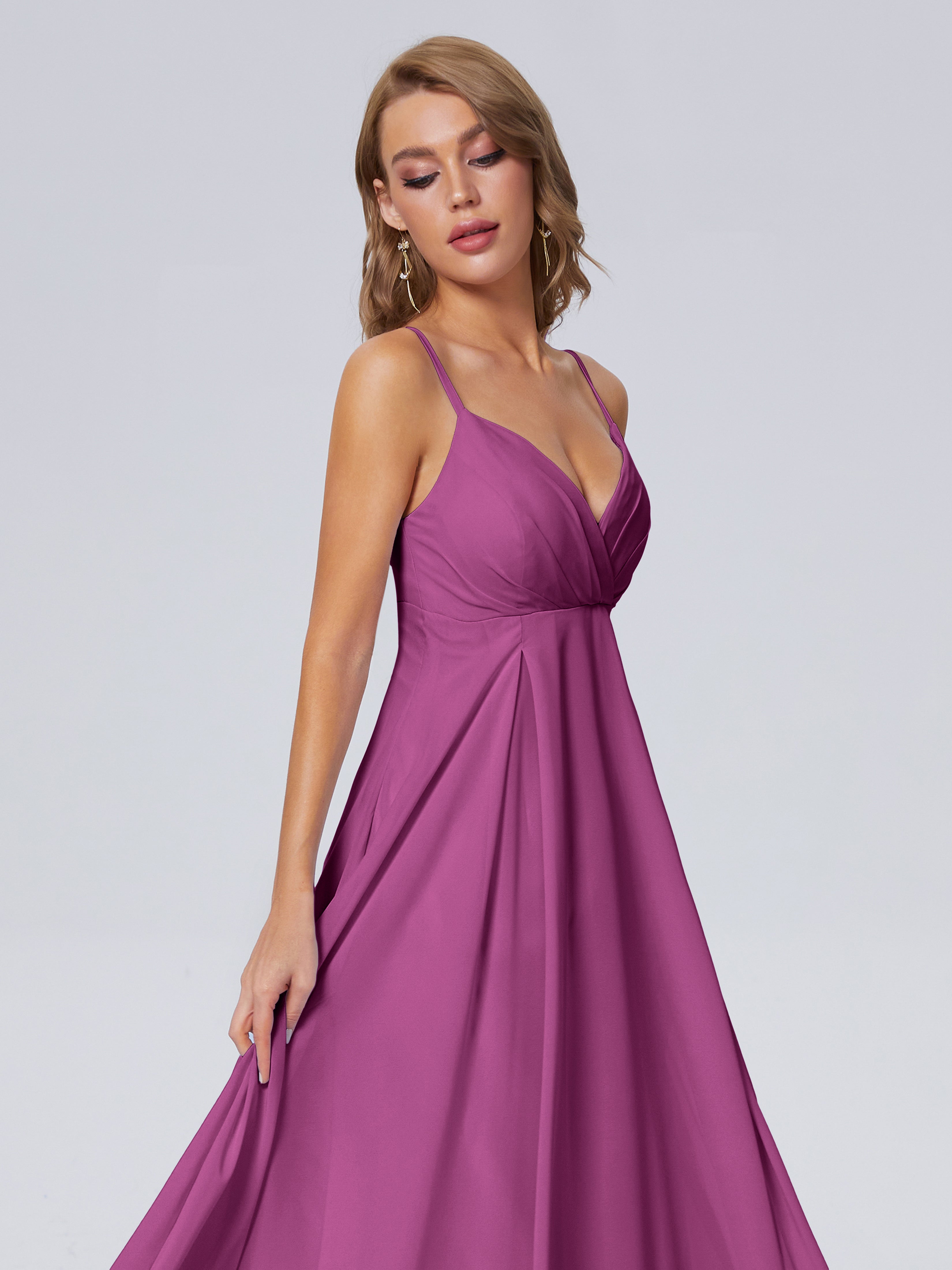 Robes De Demoiselle D'Honneur Orchidée Classique Bretelles Spaghetti Mousseline Robes Demoiselle D'Honneur