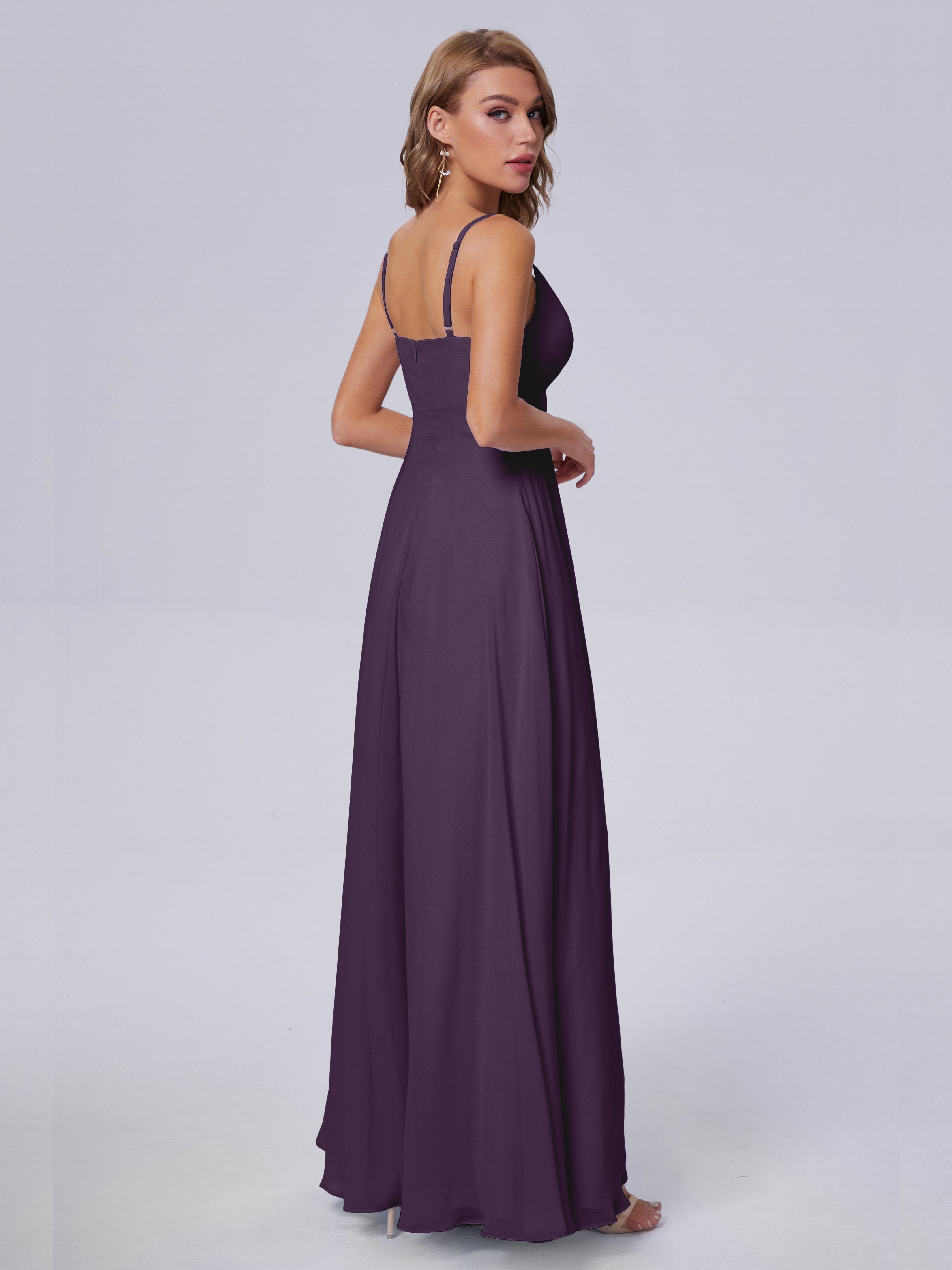 Robe De Demoiselle D'Honneur En Plum Classique Bretelles Spaghetti Mousseline Robes Demoiselle D'Honneur