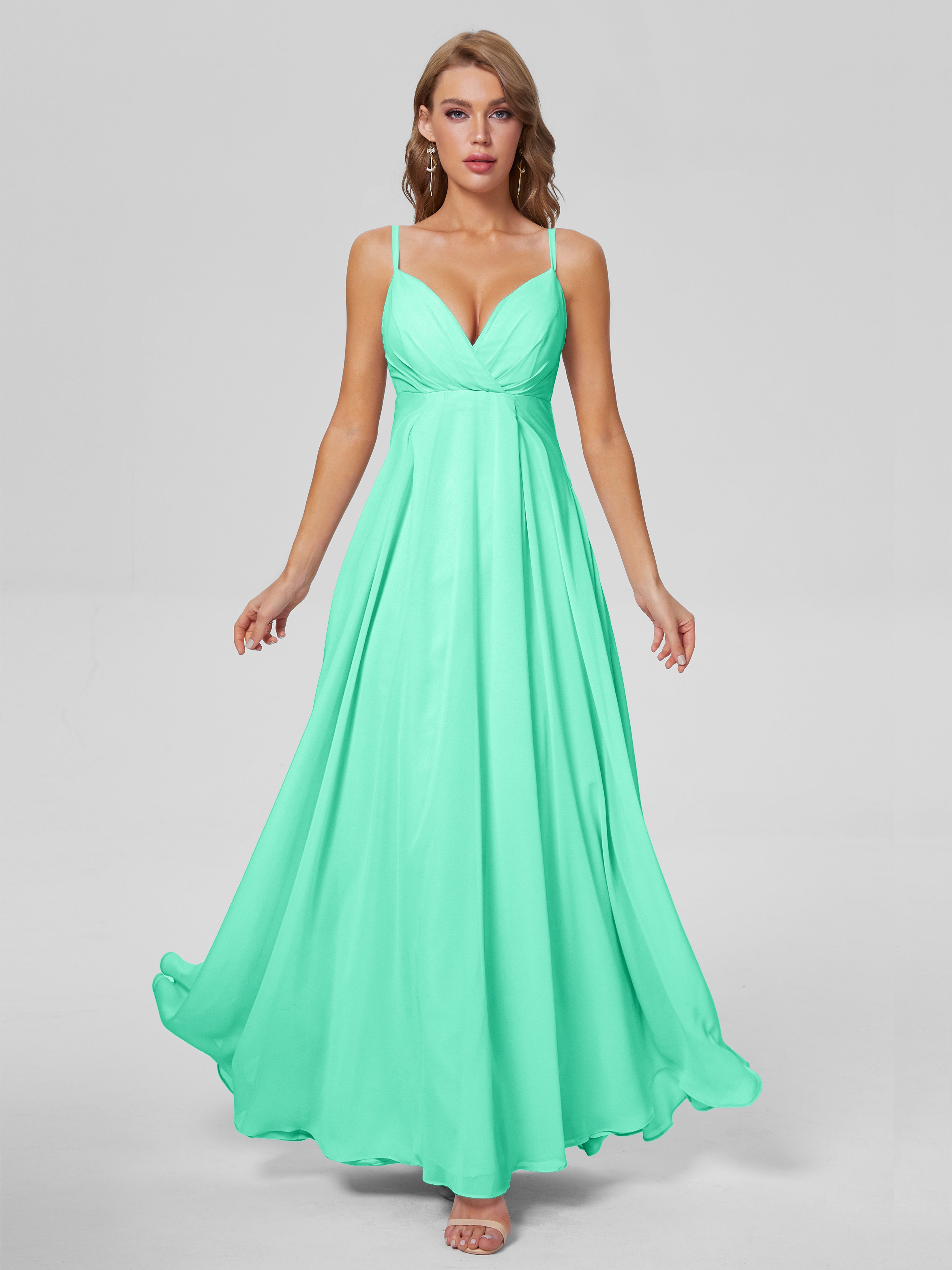 Robe Bleu Turquoise Demoiselle D Honneur Classique Bretelles Spaghetti Mousseline Robes Demoiselle D'Honneur