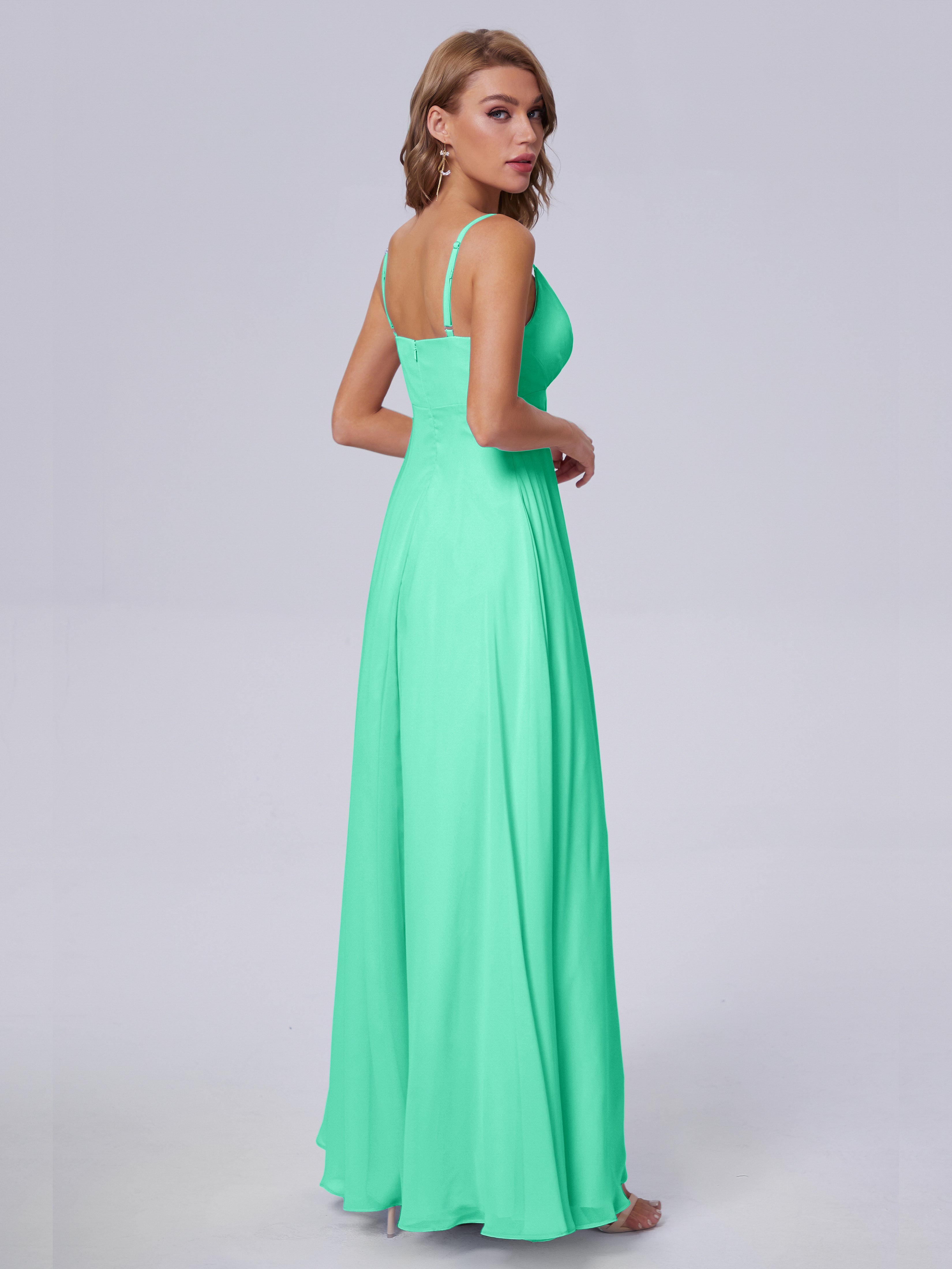 Robe Bleu Turquoise Demoiselle D Honneur Classique Bretelles Spaghetti Mousseline Robes Demoiselle D'Honneur