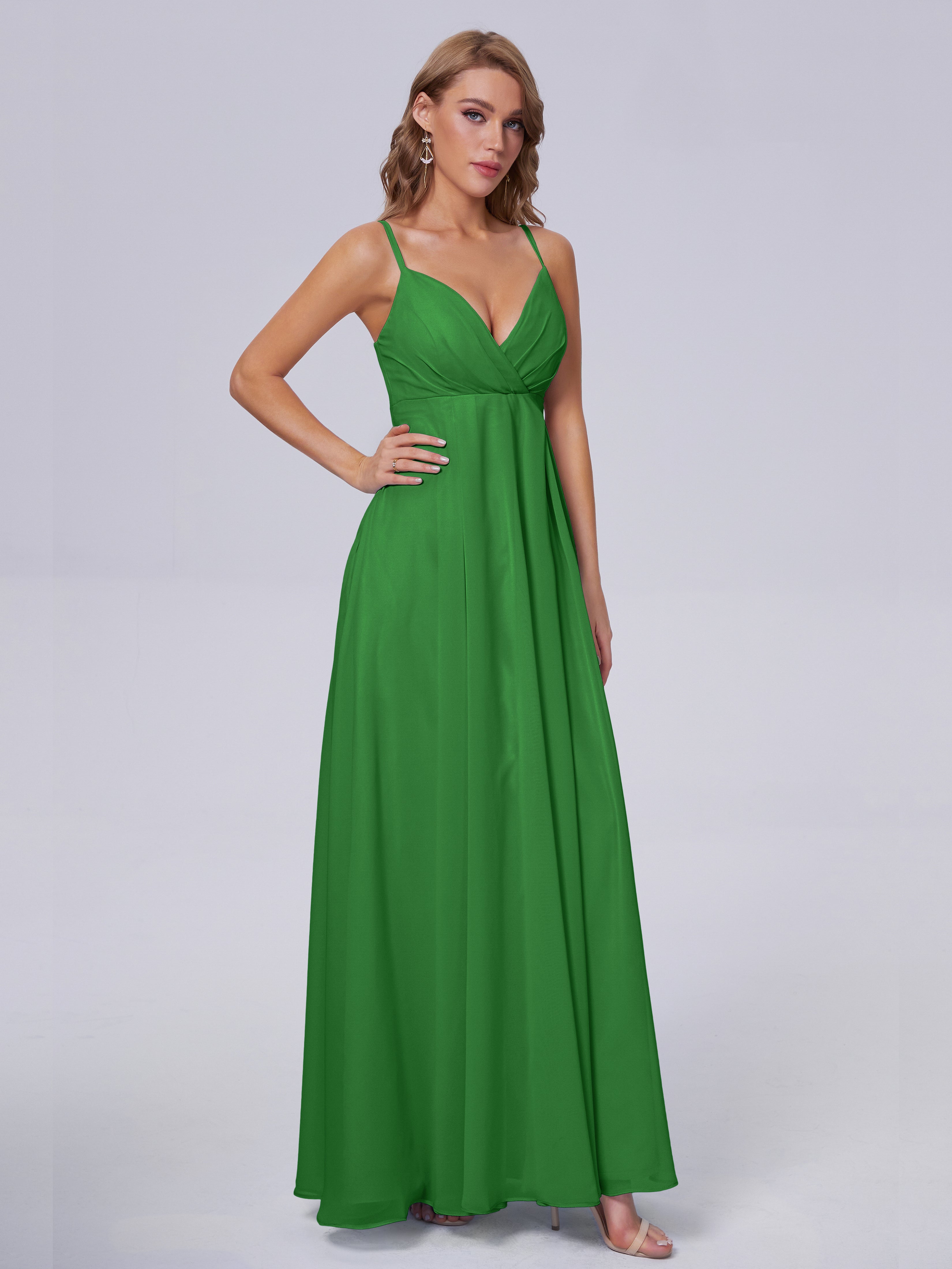 Robe De Demoiselle D Honneur Vert Classique Bretelles Spaghetti Mousseline Robes Demoiselle D'Honneur