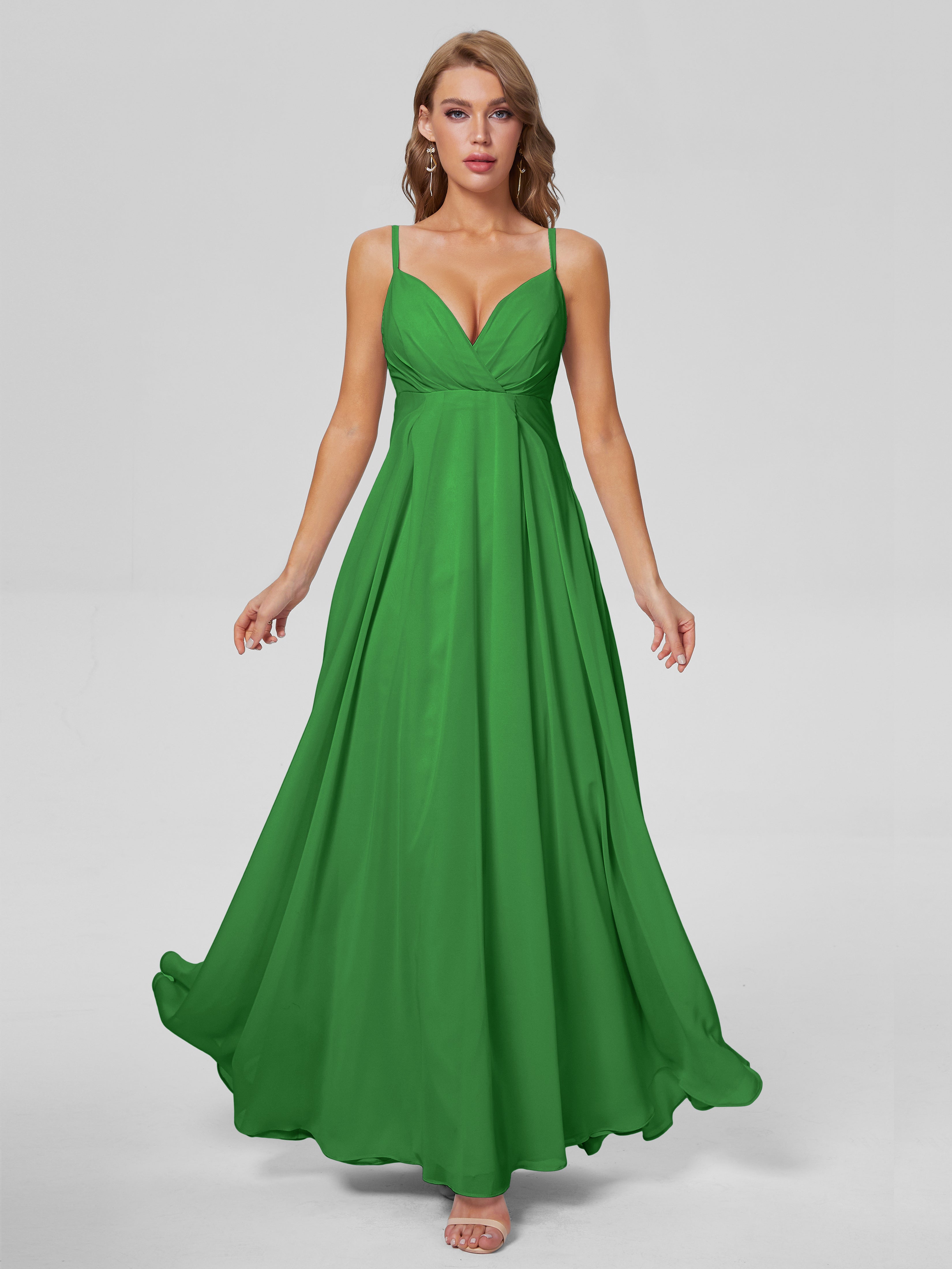 Robe De Demoiselle D Honneur Vert Classique Bretelles Spaghetti Mousseline Robes Demoiselle D'Honneur