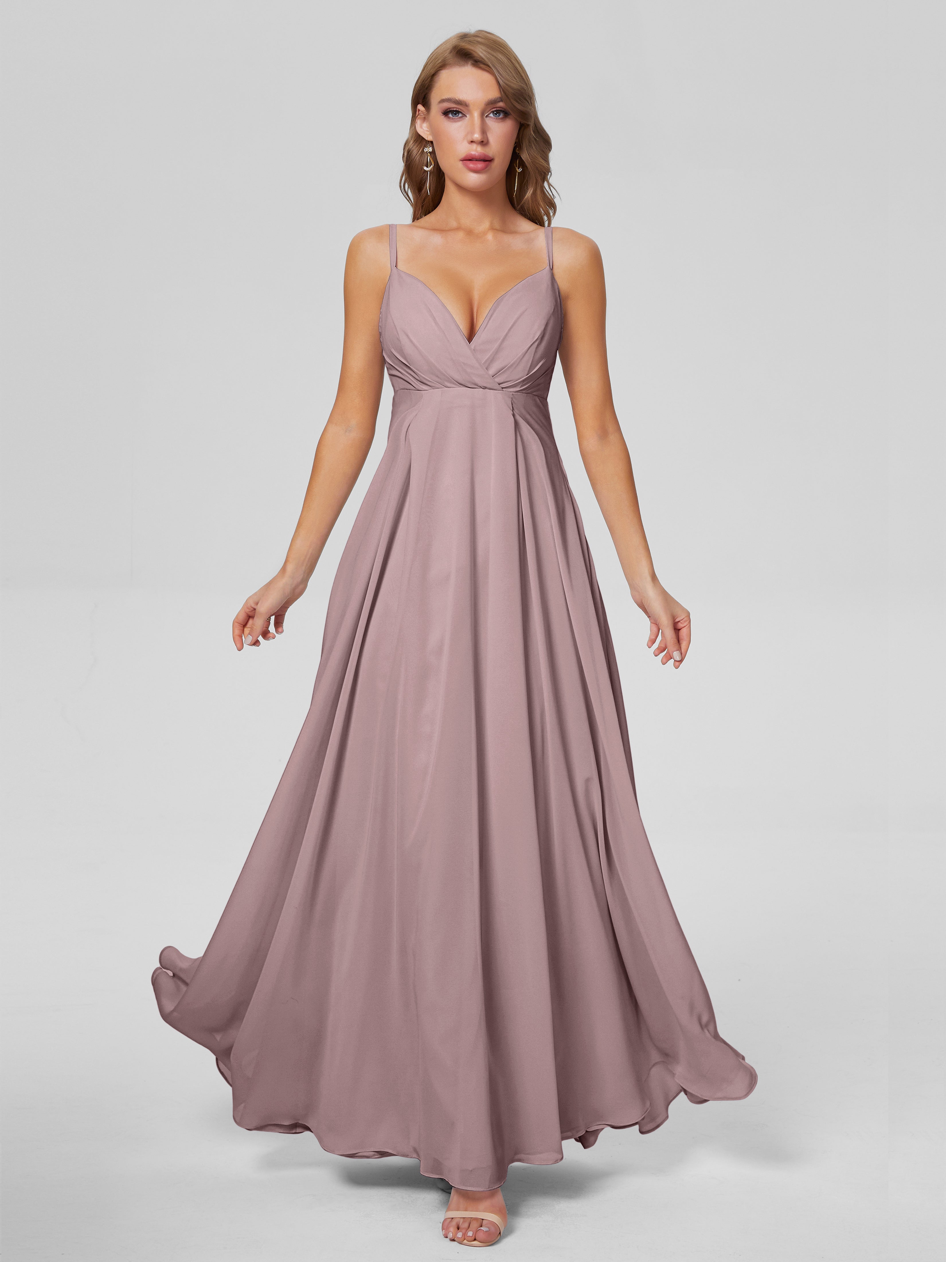Robes De Demoiselle D'Honneur Vintage Mauve Classique Bretelles Spaghetti Mousseline Robes Demoiselle D'Honneur