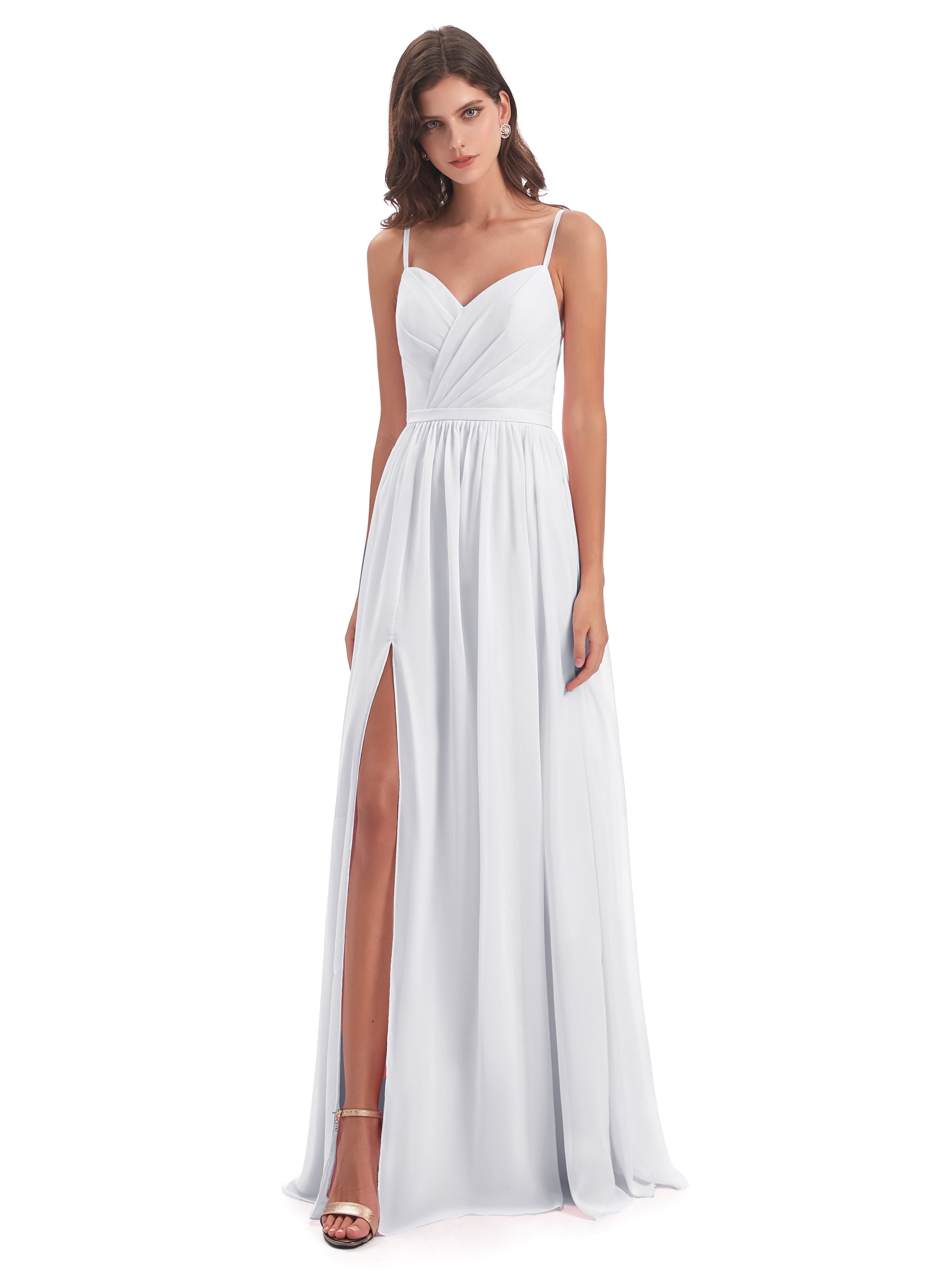 Robe Blanche Demoiselle D Honneur Dos Ouvert Fendue Mousseline Robes Demoiselle D'Honneur