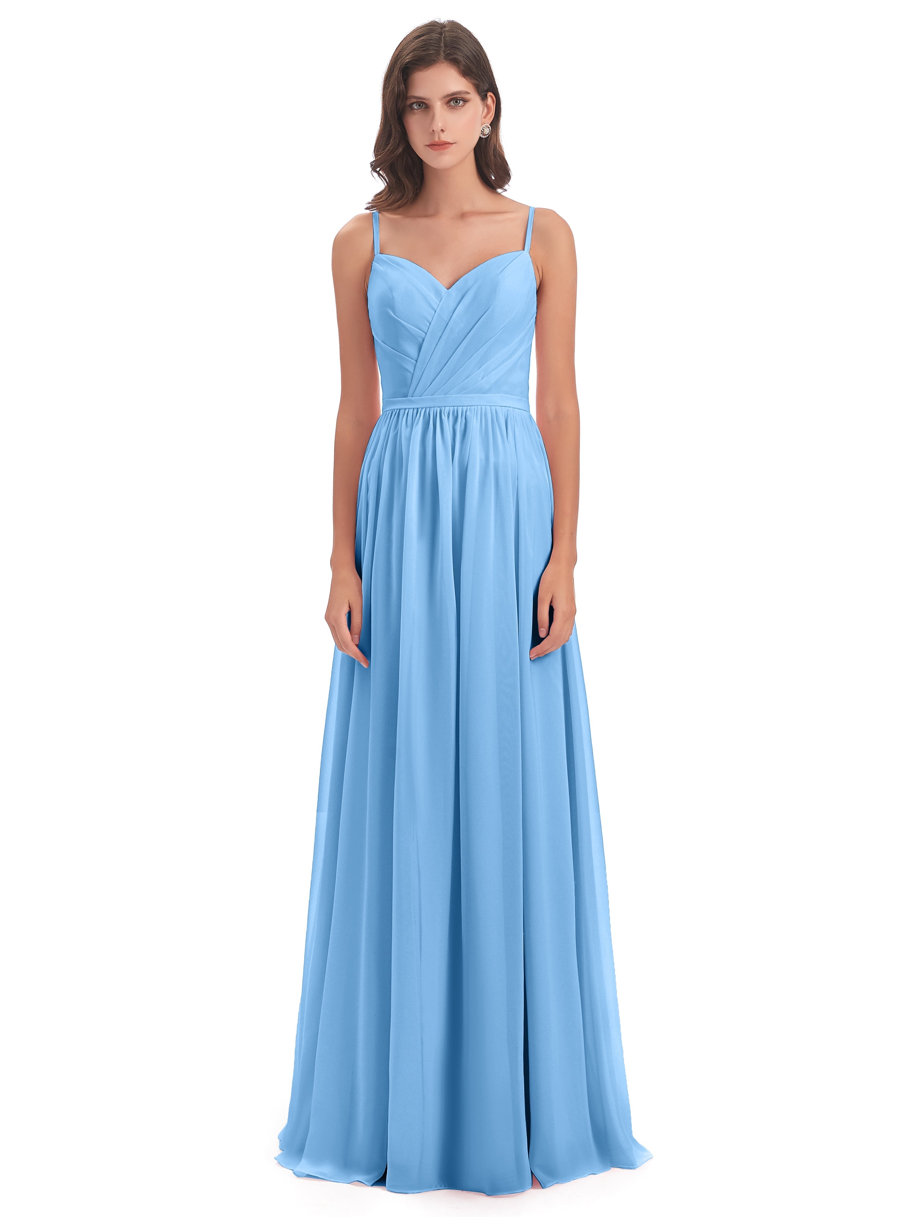 Robe Bleue Demoiselle D Honneur Dos Ouvert Fendue Mousseline Robes Demoiselle D'Honneur
