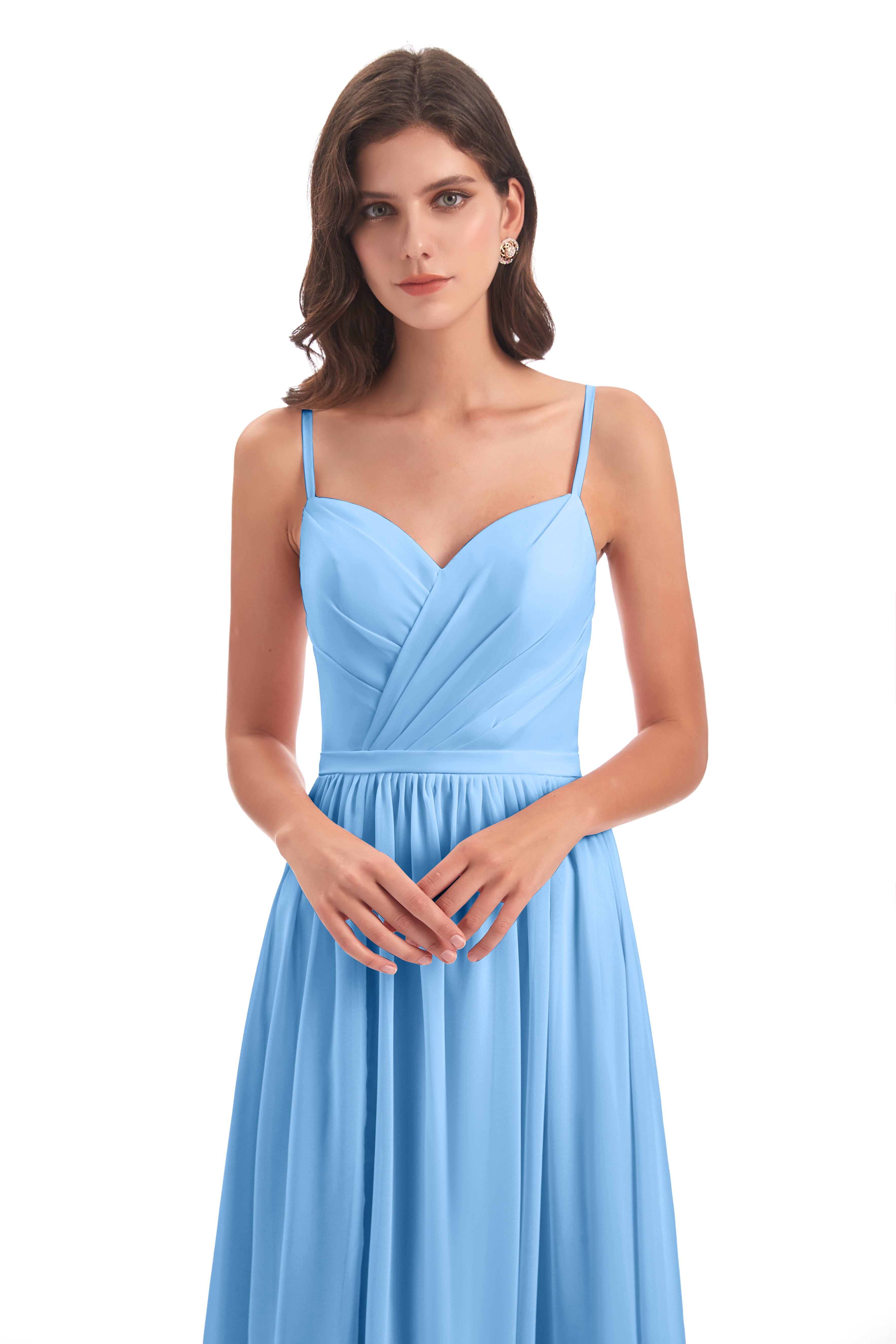 Robe Bleue Demoiselle D Honneur Dos Ouvert Fendue Mousseline Robes Demoiselle D'Honneur