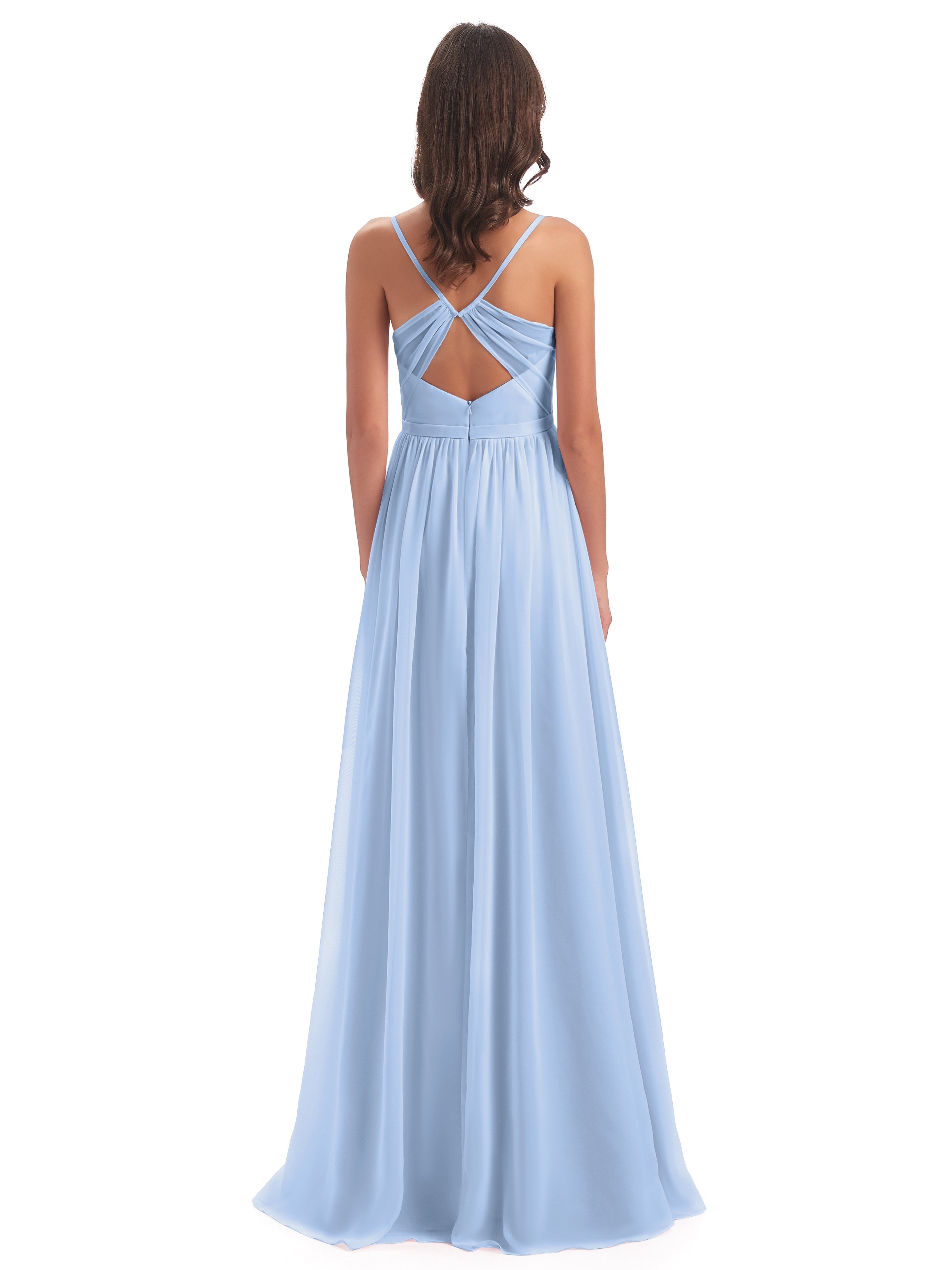 Robe De Demoiselle D Honneur Bleu Ciel Dos Ouvert Fendue Mousseline Robes Demoiselle D'Honneur