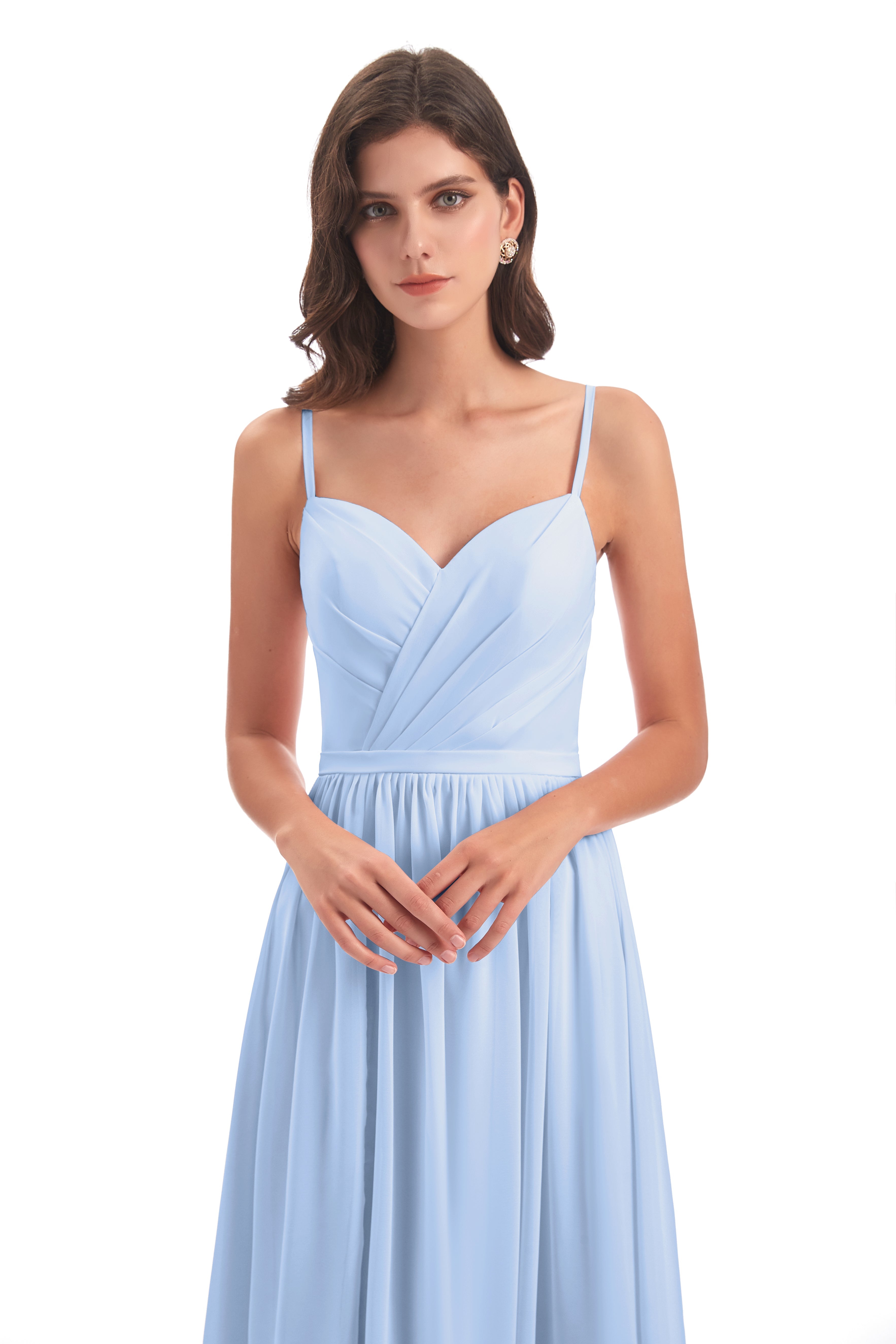 Robe De Demoiselle D Honneur Bleu Ciel Dos Ouvert Fendue Mousseline Robes Demoiselle D'Honneur