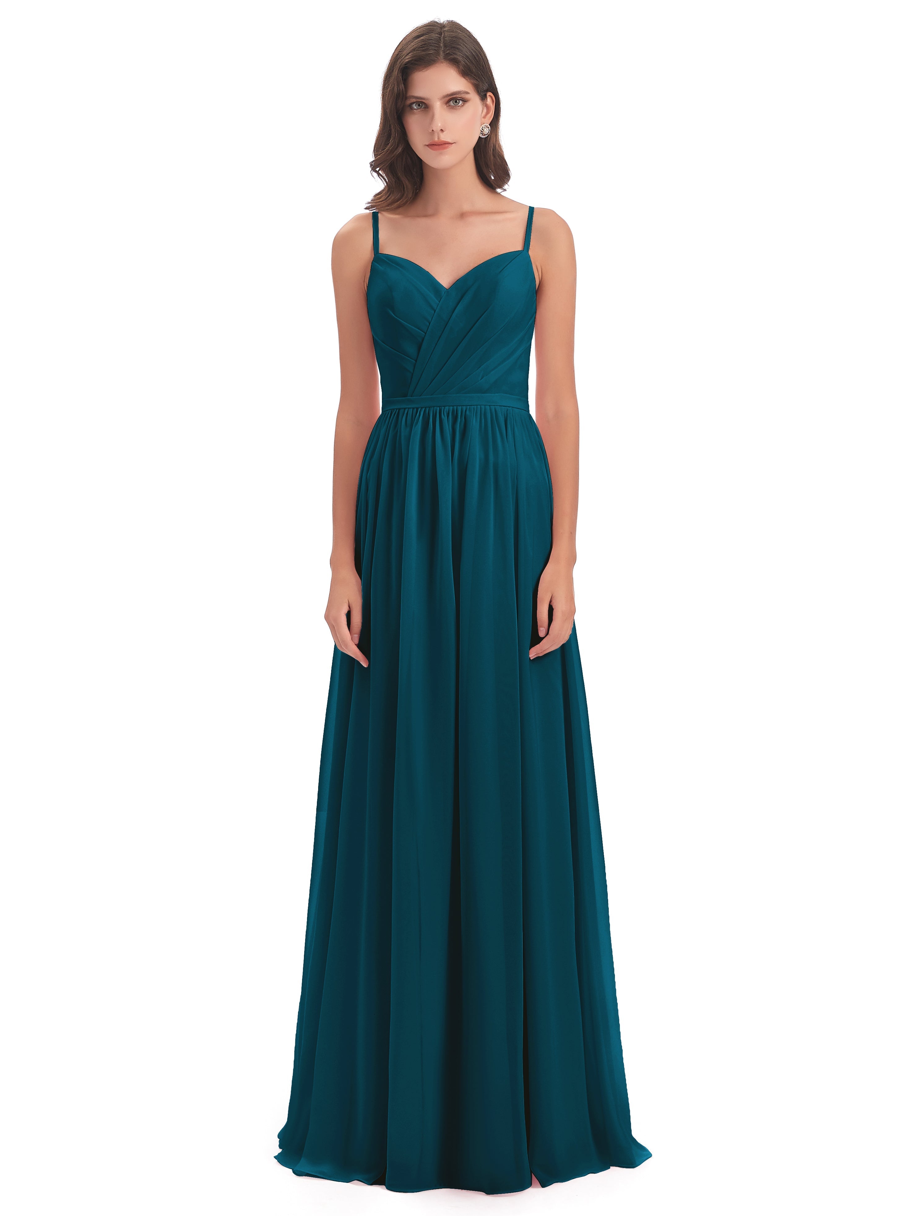 Robe De Demoiselle D'Honneur Bleu Encre Dos Ouvert Fendue Mousseline Robes Demoiselle D'Honneur