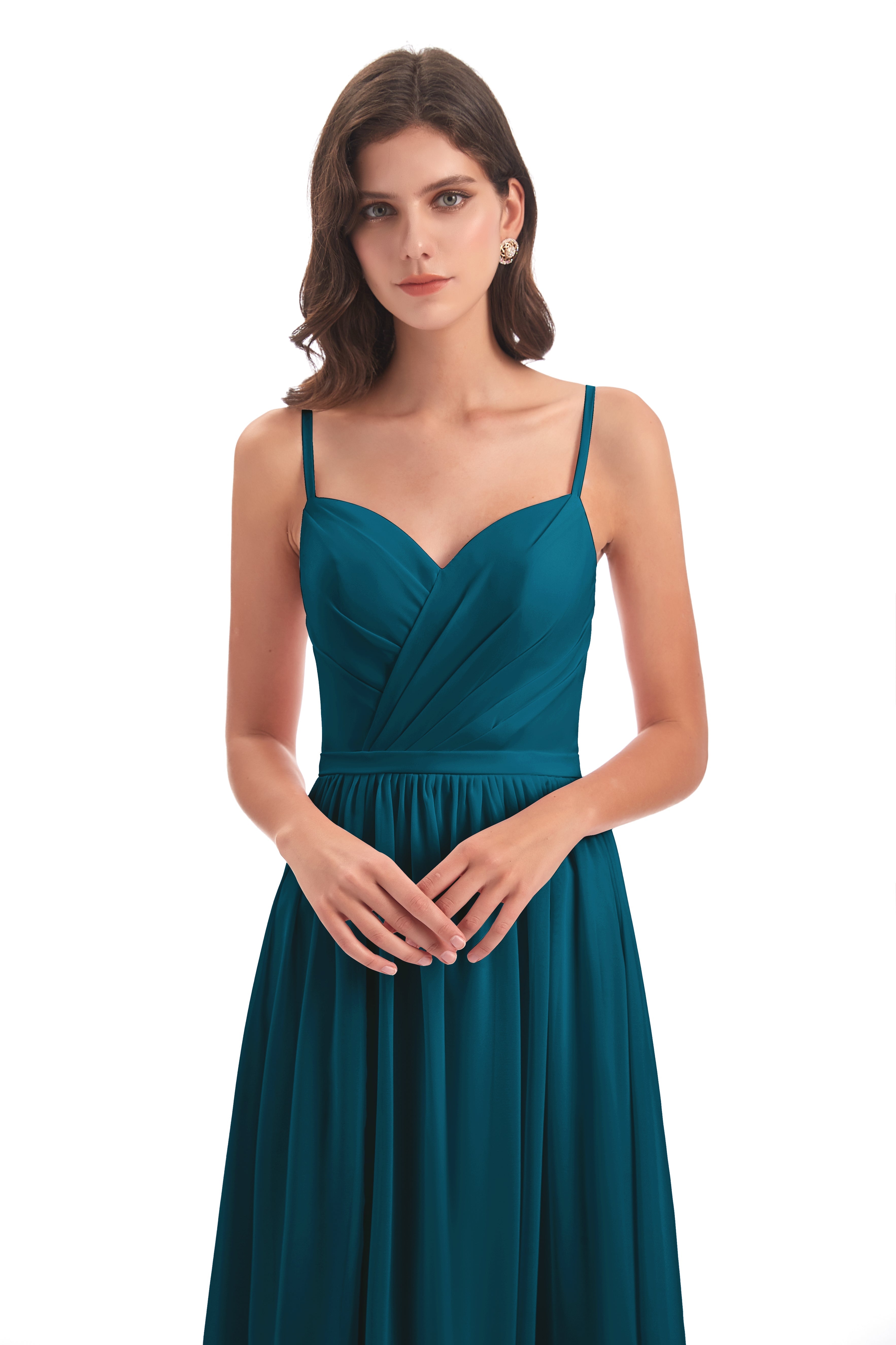 Robe De Demoiselle D'Honneur Bleu Encre Dos Ouvert Fendue Mousseline Robes Demoiselle D'Honneur