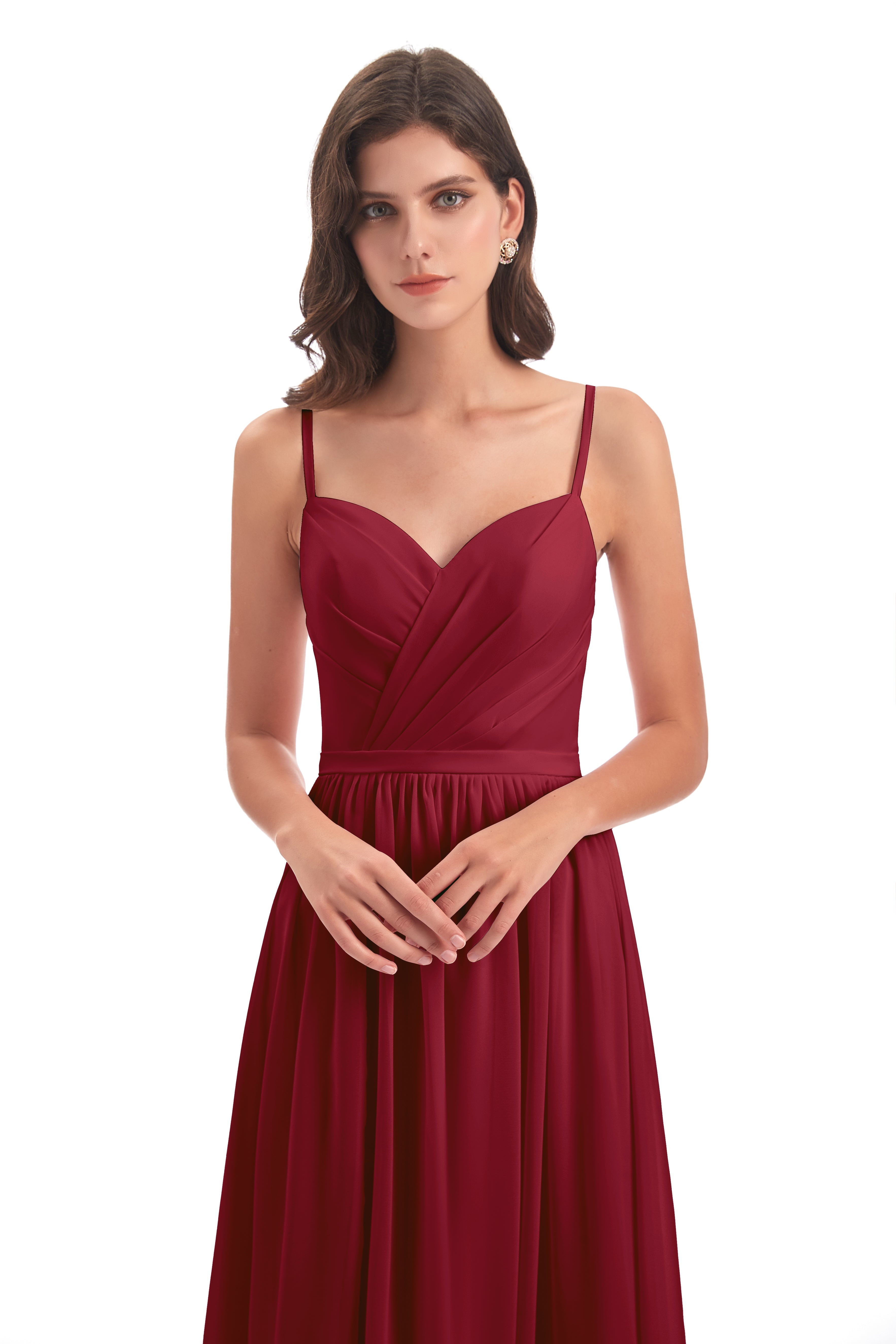 Robes De Demoiselle D'Honneur Couleur Bordeaux Dos Ouvert Fendue Mousseline Robes Demoiselle D'Honneur