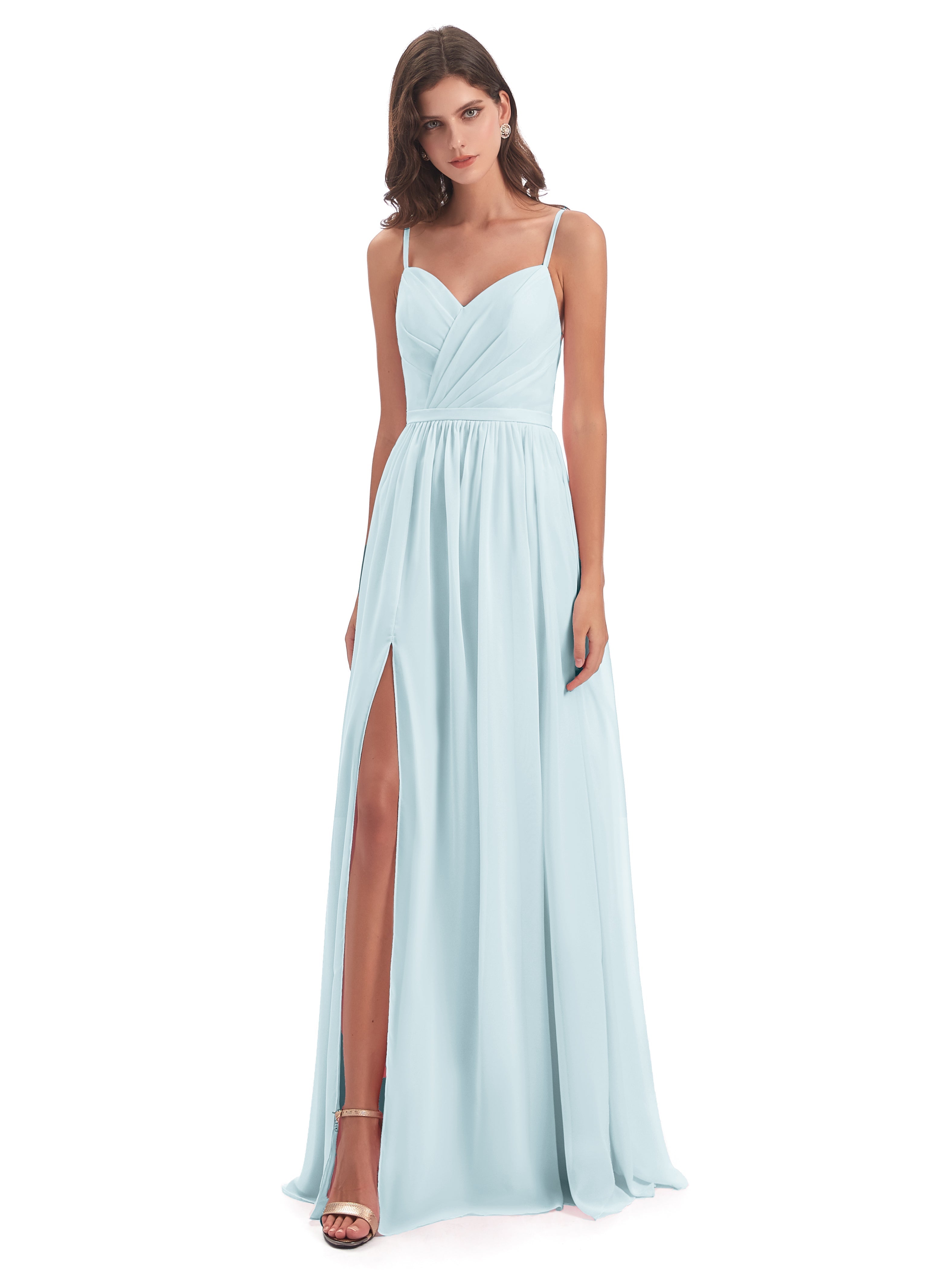 Robe De Demoiselle D'Honneur Brume Dos Ouvert Fendue Mousseline Robes Demoiselle D'Honneur