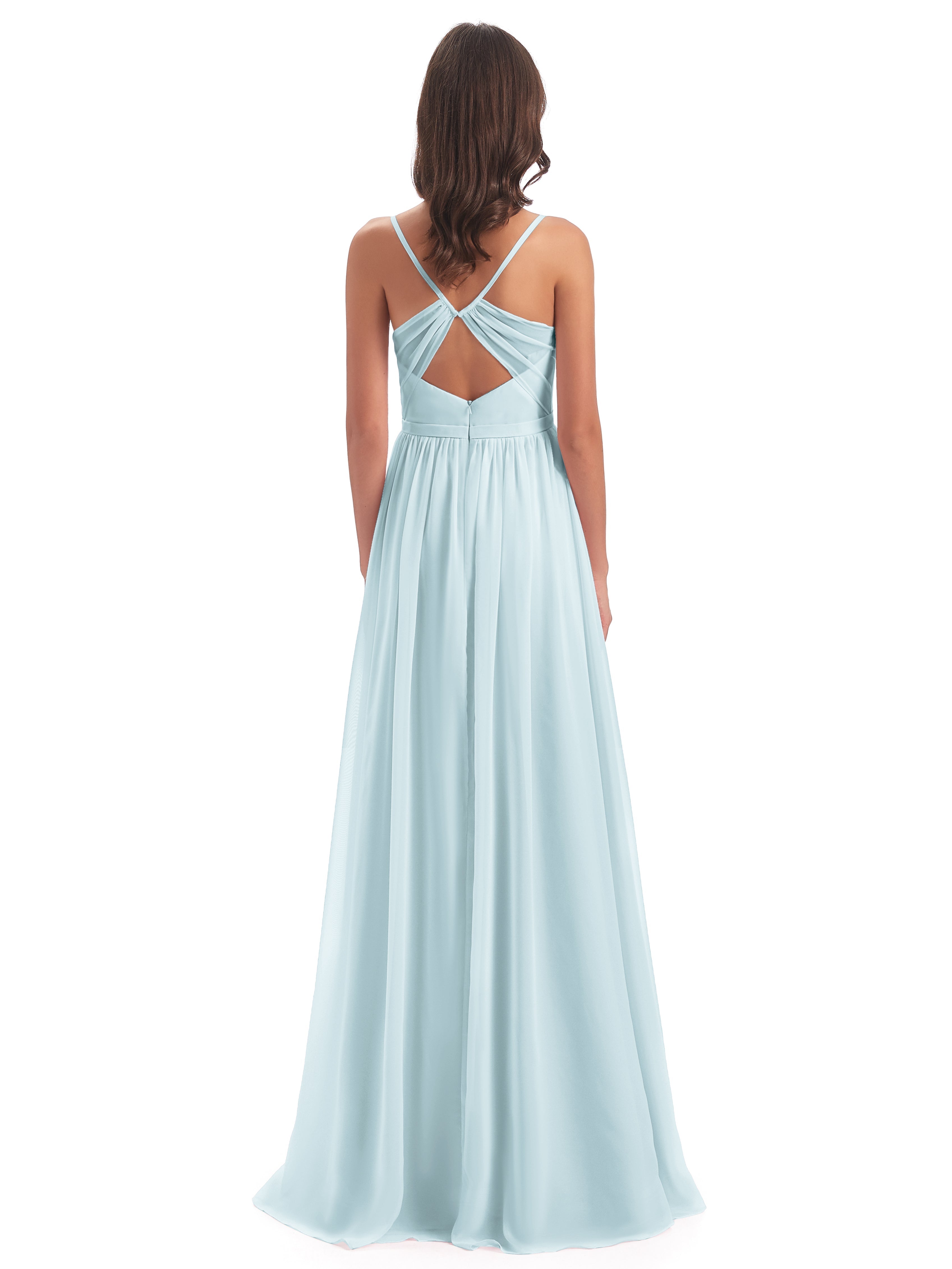 Robe De Demoiselle D'Honneur Brume Dos Ouvert Fendue Mousseline Robes Demoiselle D'Honneur