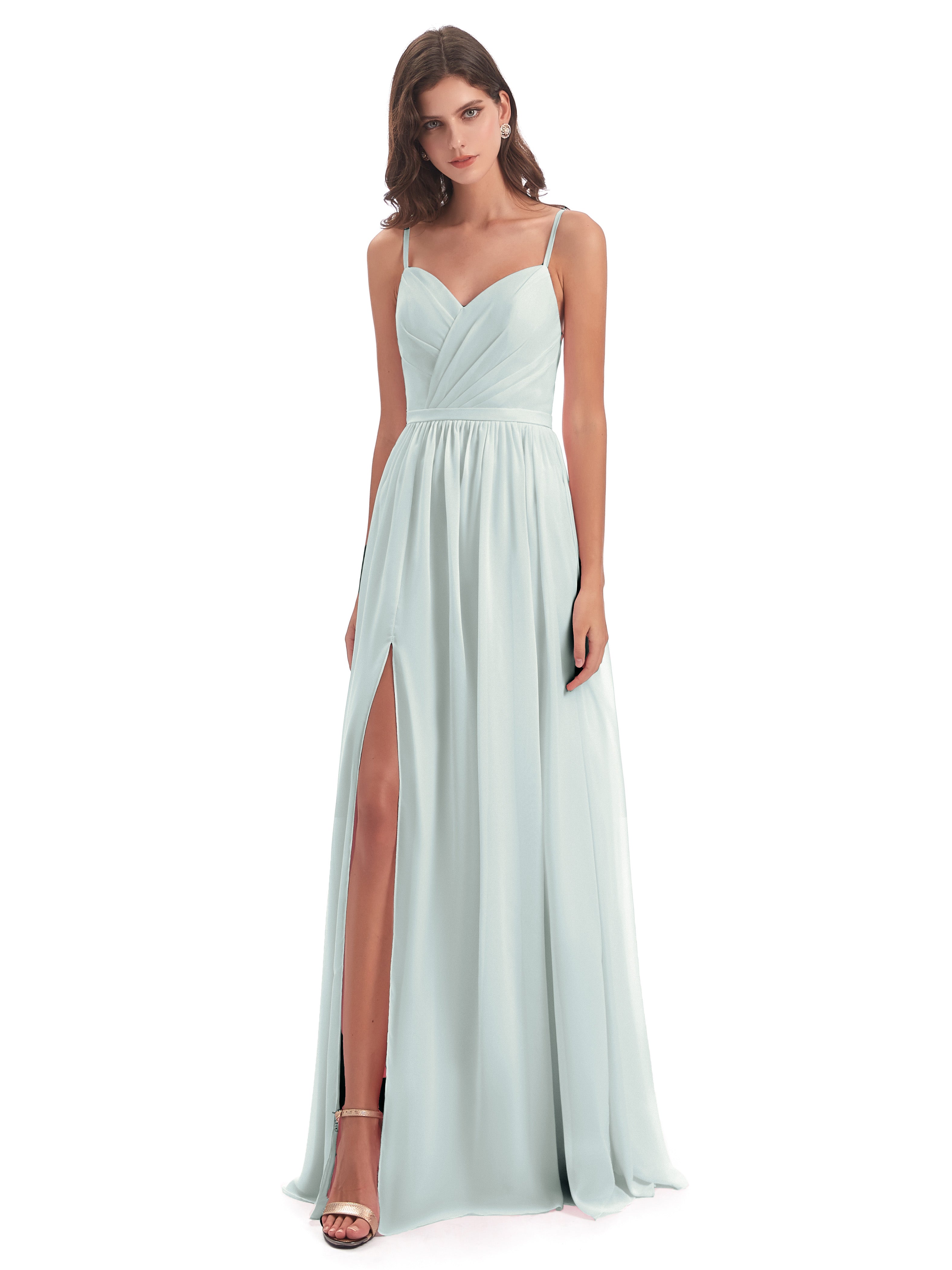 Robe Demoiselle D Honneur Celadon Dos Ouvert Fendue Mousseline Robes Demoiselle D'Honneur