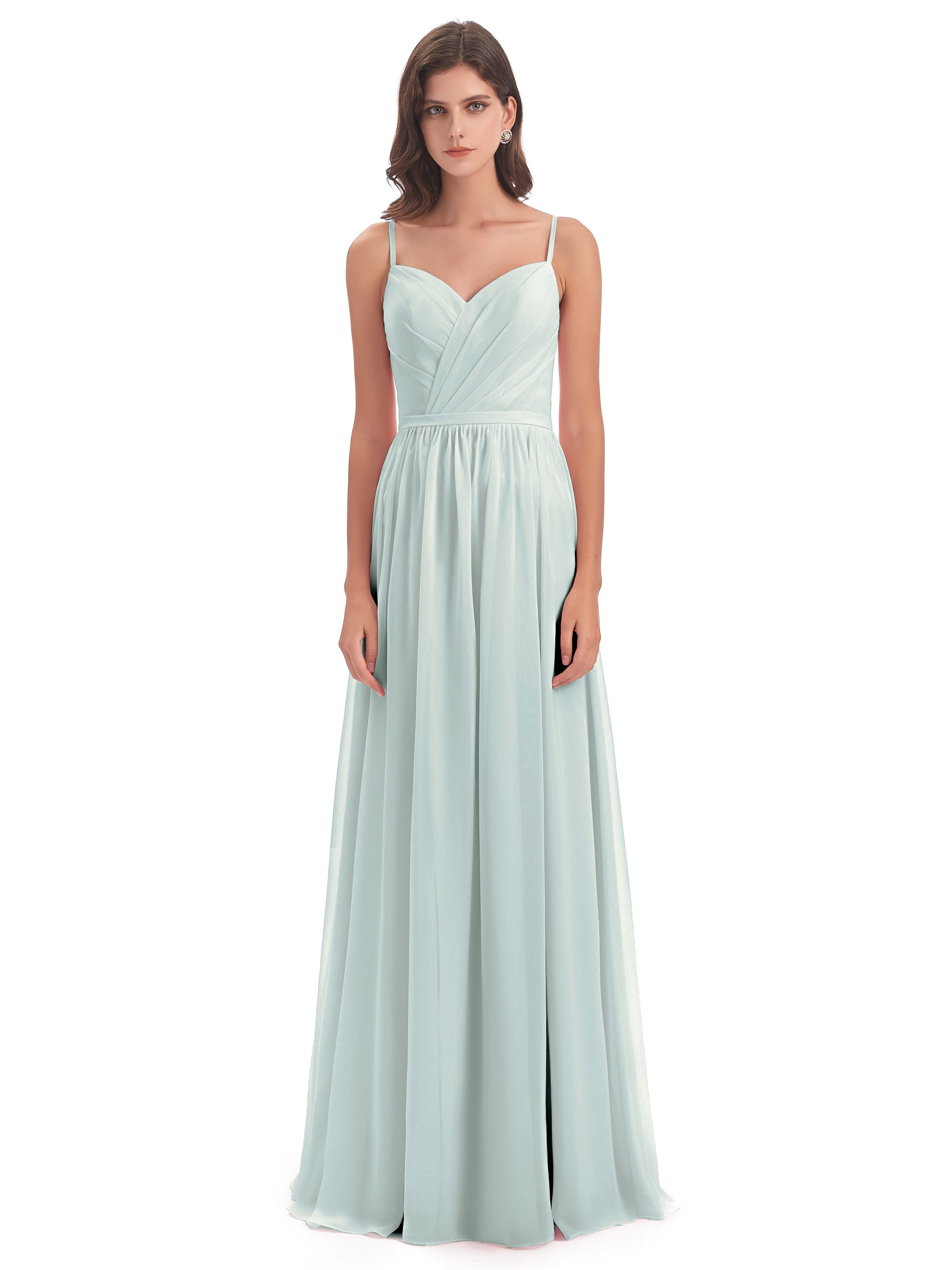 Robe Demoiselle D Honneur Celadon Dos Ouvert Fendue Mousseline Robes Demoiselle D'Honneur