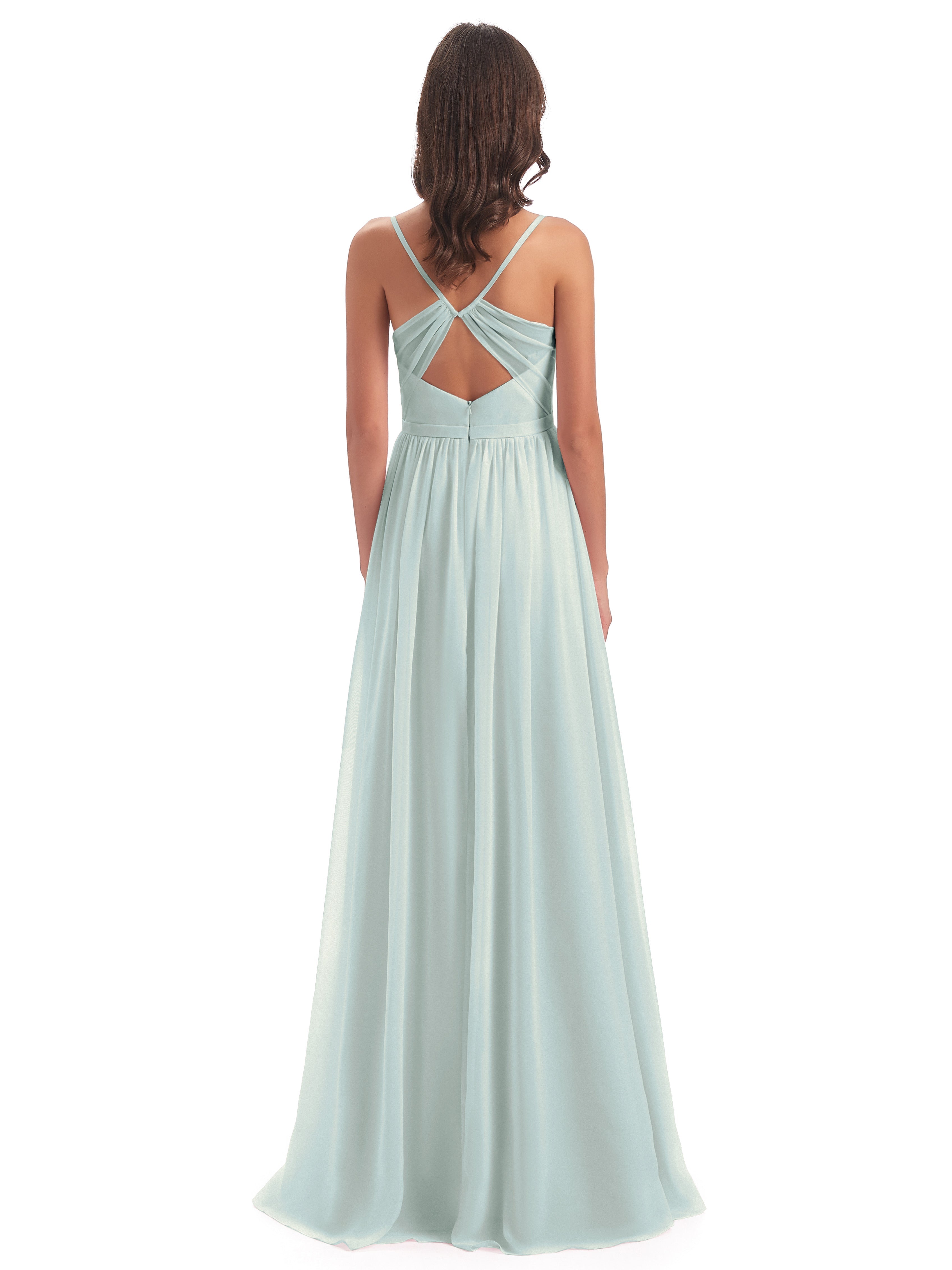 Robe Demoiselle D Honneur Celadon Dos Ouvert Fendue Mousseline Robes Demoiselle D'Honneur