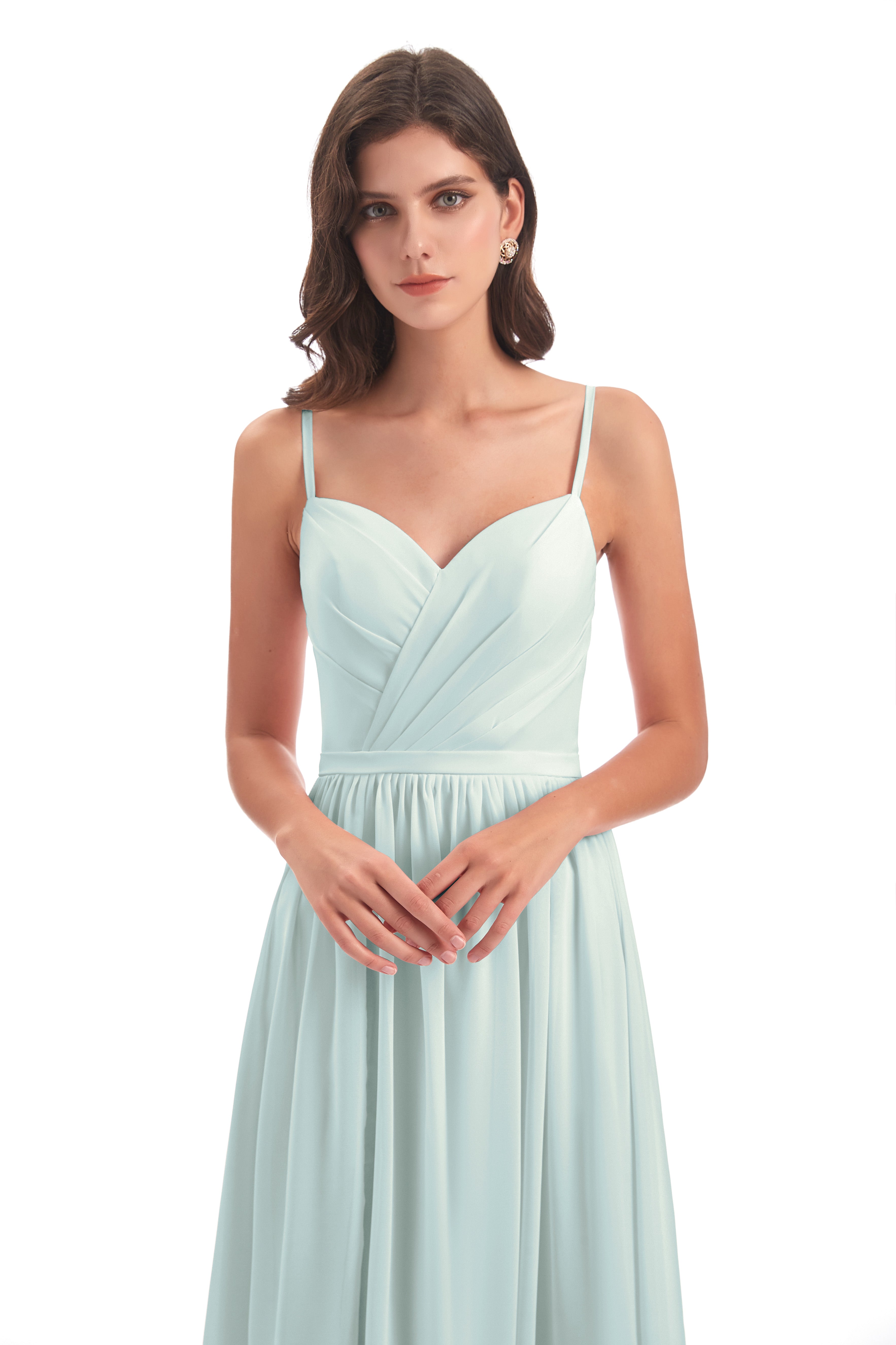Robe Demoiselle D Honneur Celadon Dos Ouvert Fendue Mousseline Robes Demoiselle D'Honneur