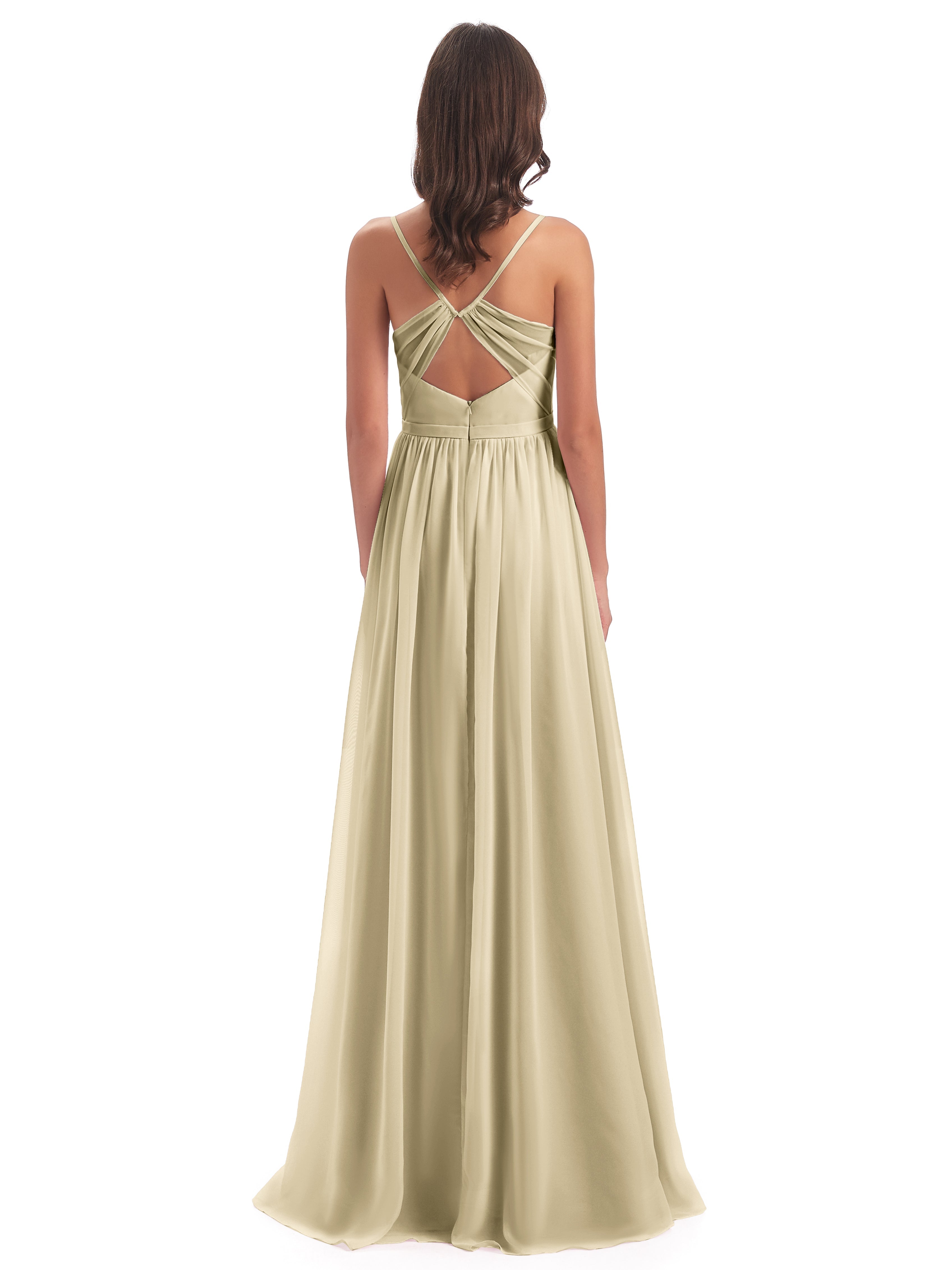 Robe De Demoiselle D Honneur Champagne Dos Ouvert Fendue Mousseline Robes Demoiselle D'Honneur