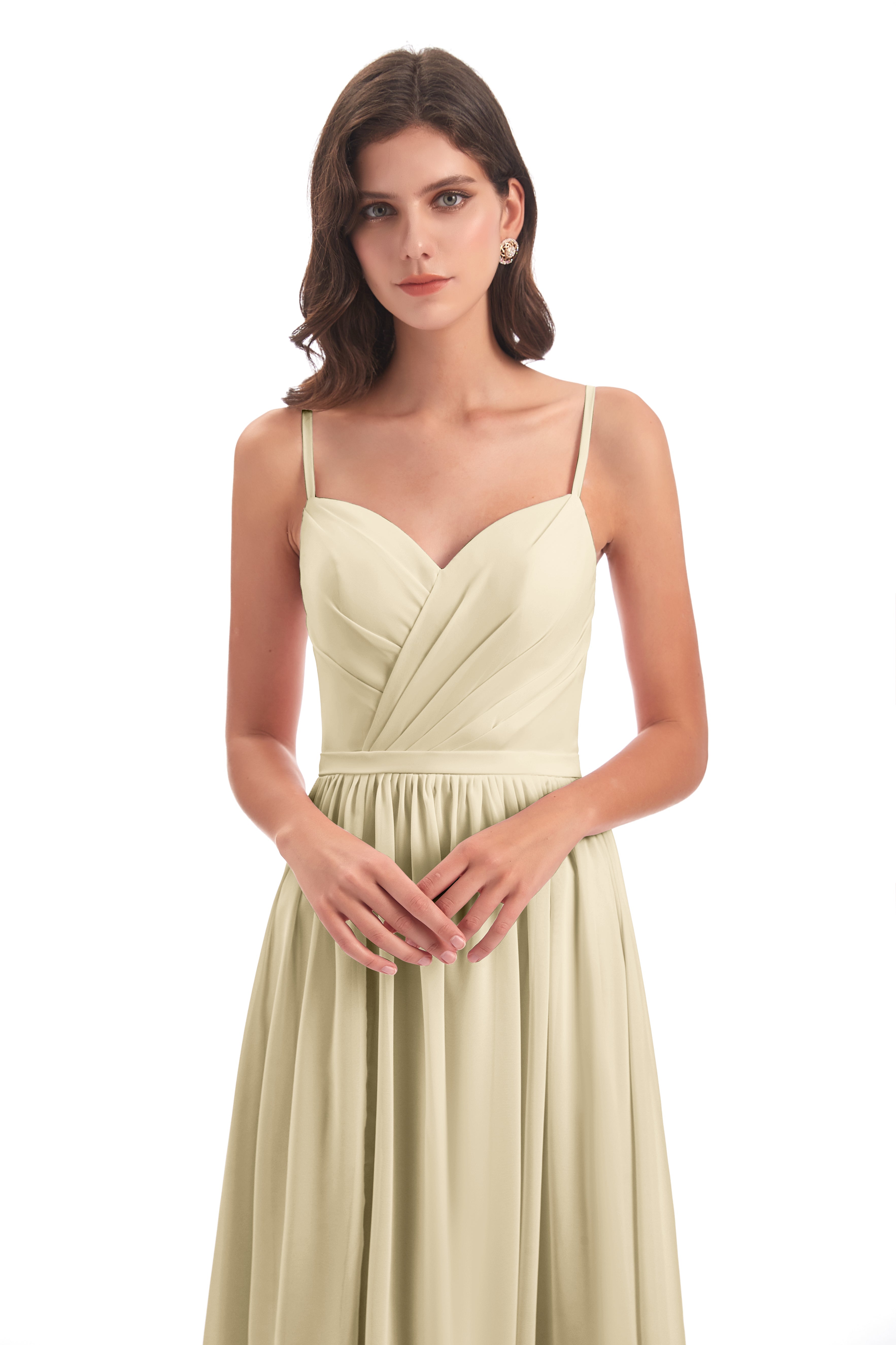 Robe De Demoiselle D Honneur Champagne Dos Ouvert Fendue Mousseline Robes Demoiselle D'Honneur