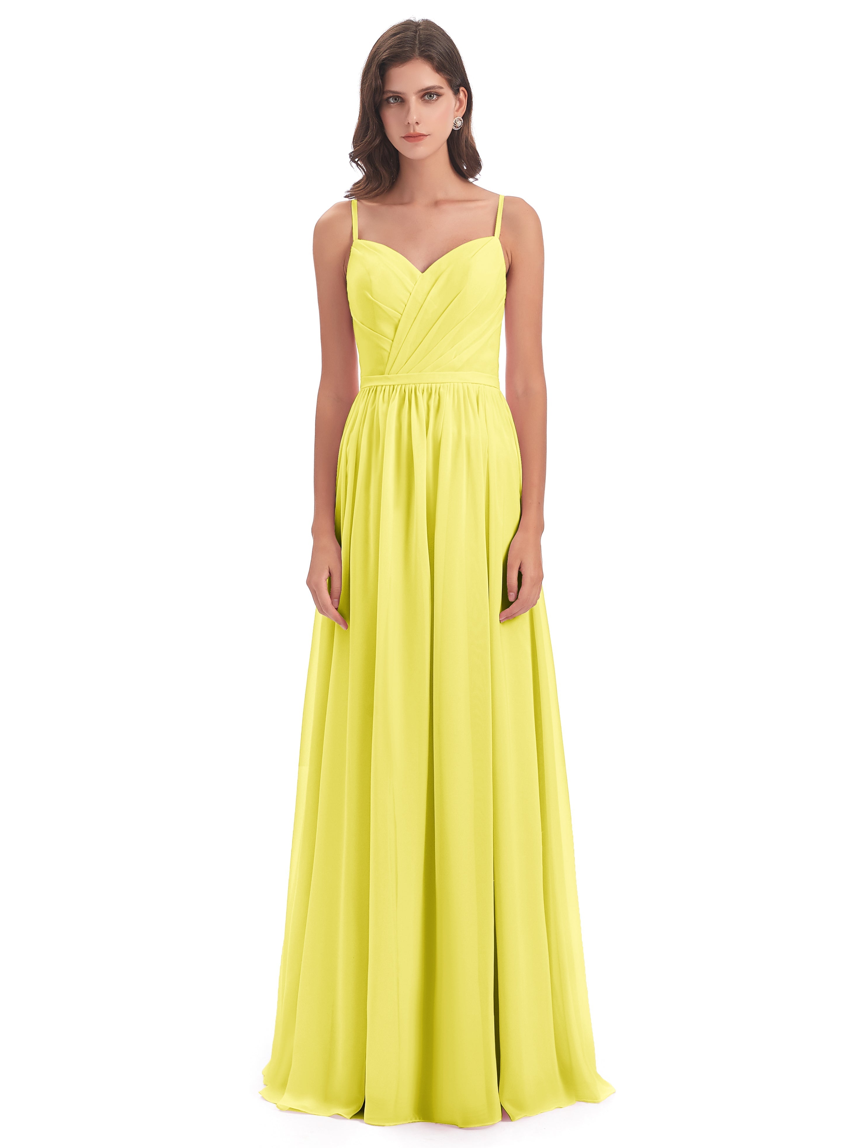 Robes De Demoiselle D'Honneur Citron Dos Ouvert Fendue Mousseline Robes Demoiselle D'Honneur